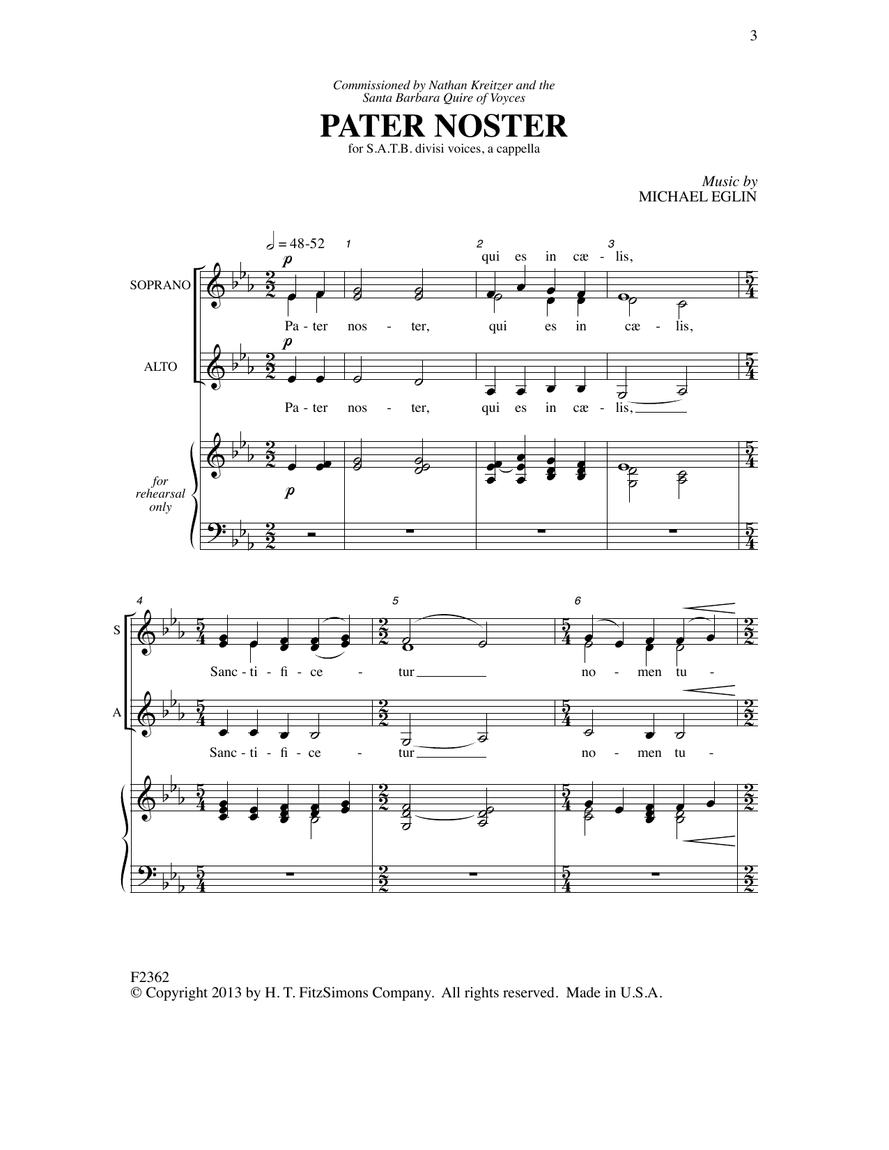 Download Michael Eglin Pater Noster Sheet Music and learn how to play SATB Choir PDF digital score in minutes