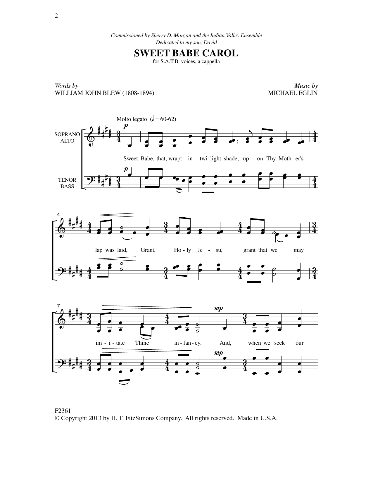 Download Michael Eglin Sweet Babe Carol Sheet Music and learn how to play SATB Choir PDF digital score in minutes