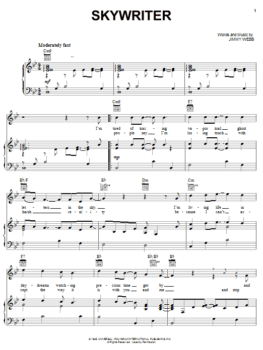 Download Michael Feinstein Skywriter Sheet Music and learn how to play Piano, Vocal & Guitar (Right-Hand Melody) PDF digital score in minutes