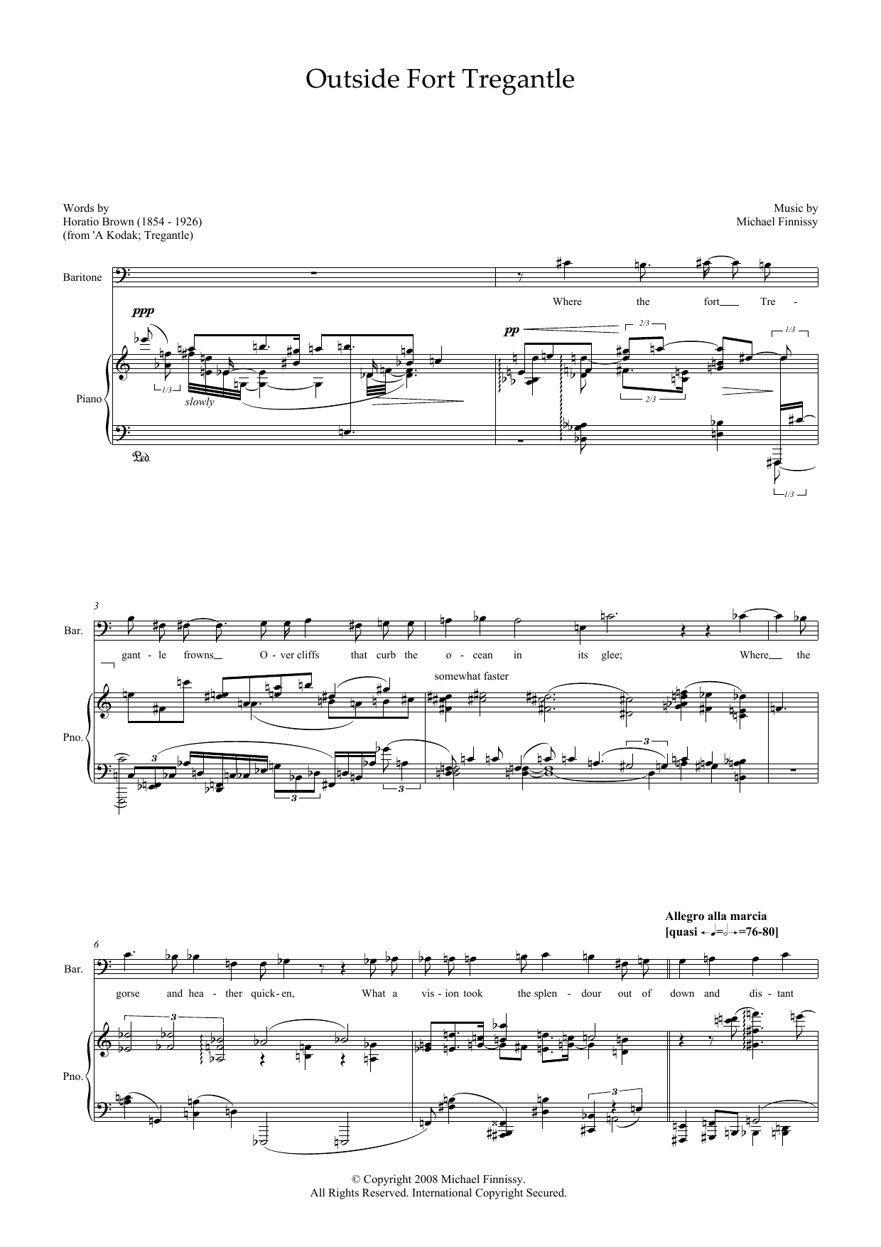 Download Michael Finnissy Outside Fort Tregantle (for baritone & piano) Sheet Music and learn how to play Piano & Vocal PDF digital score in minutes