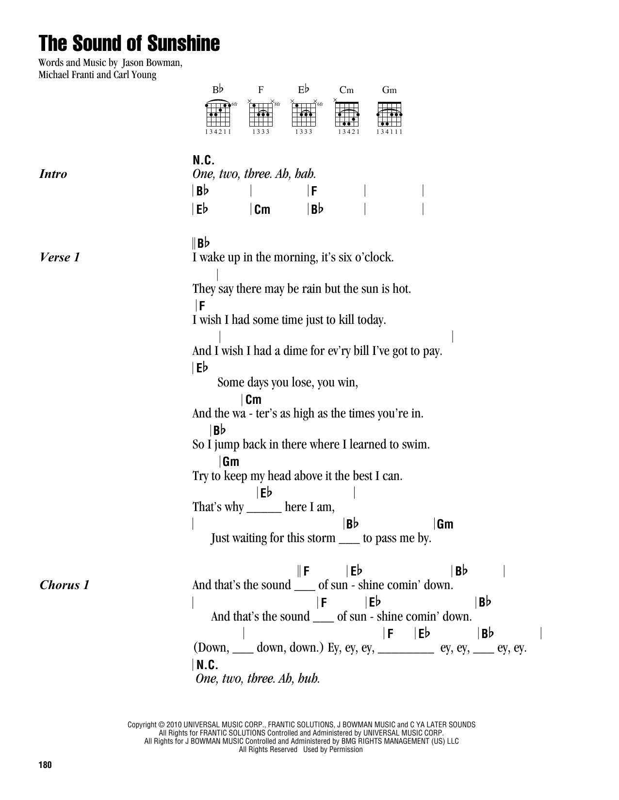 Download Michael Franti The Sound Of Sunshine Sheet Music and learn how to play Lyrics & Chords PDF digital score in minutes