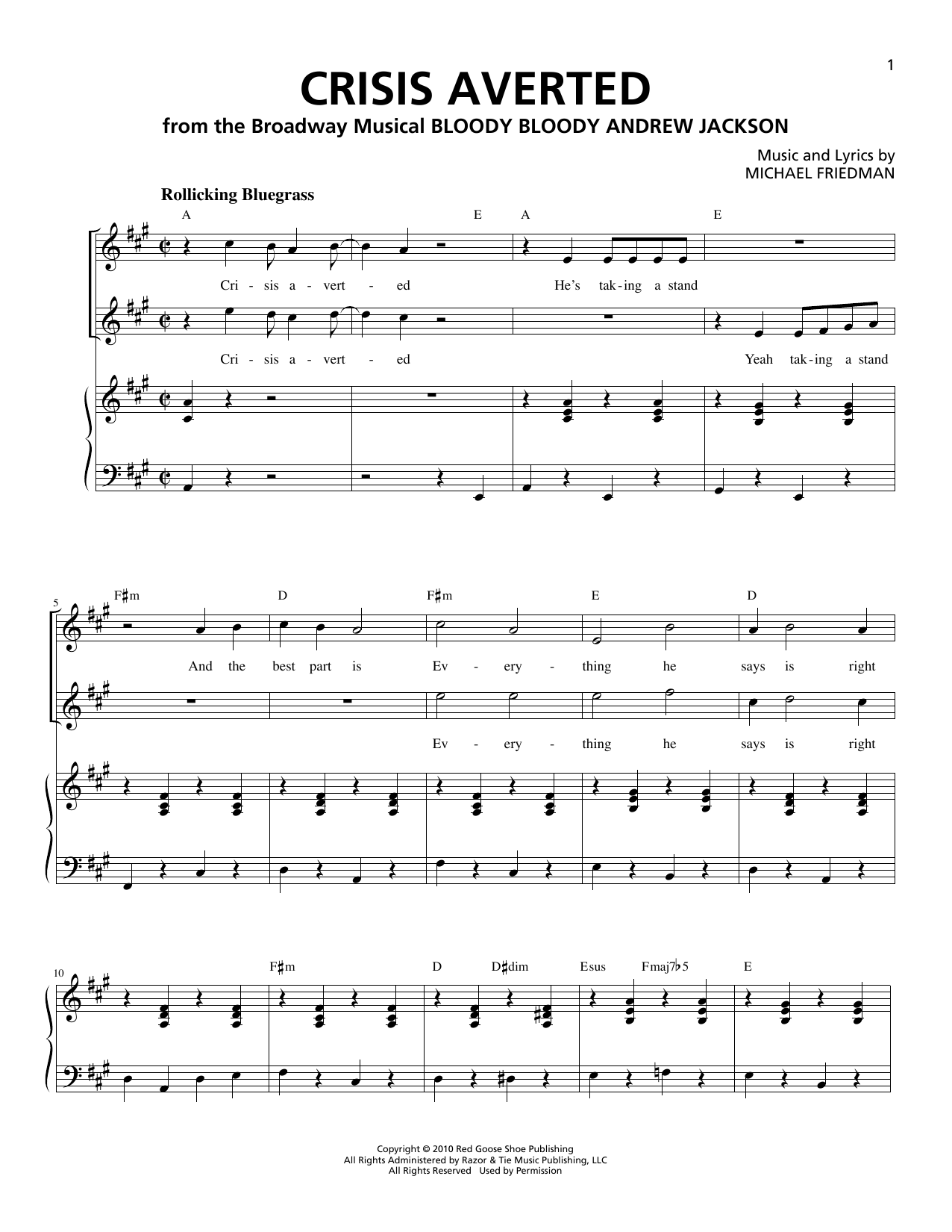 Download Michael Friedman Crisis Averted Sheet Music and learn how to play Piano & Vocal PDF digital score in minutes