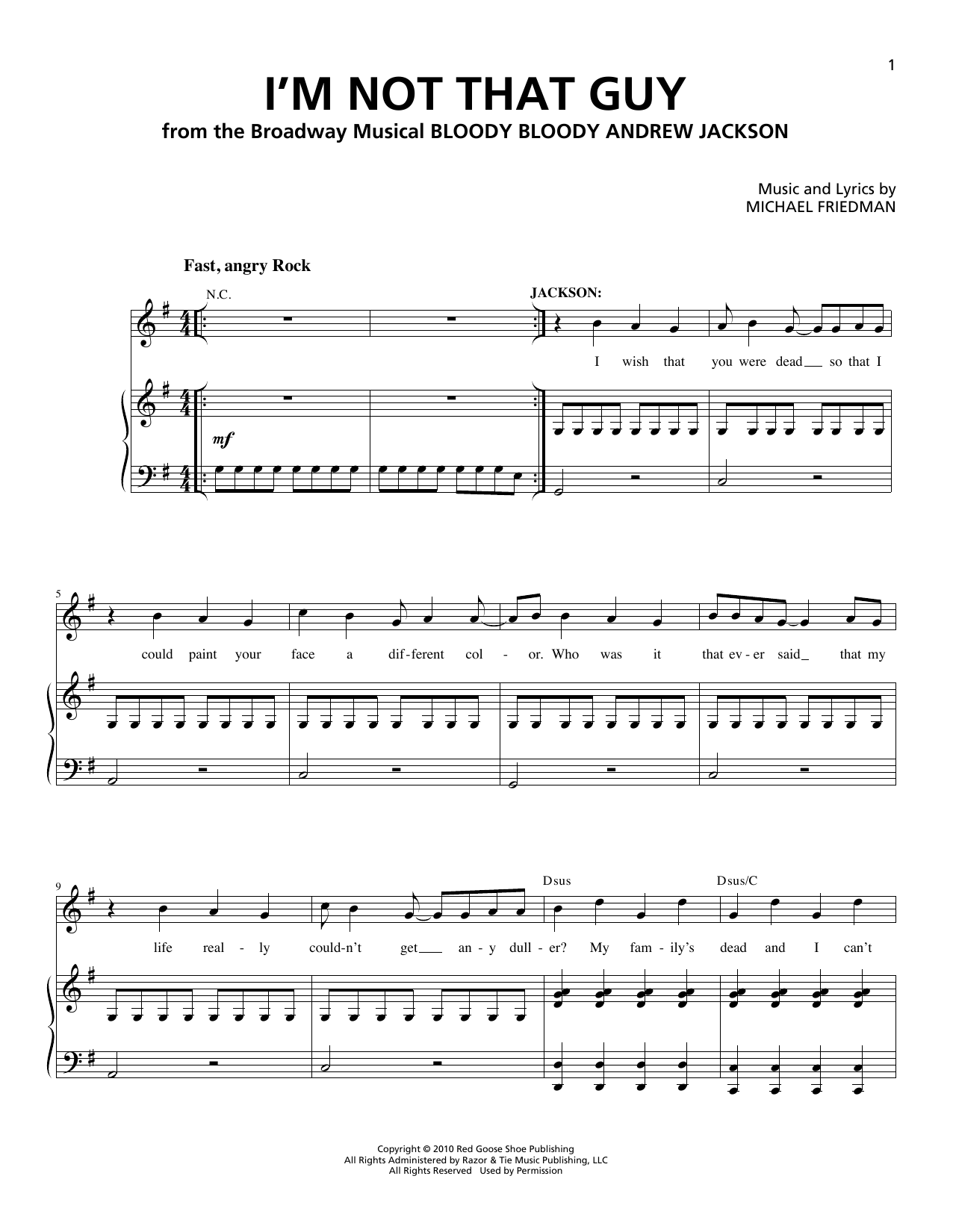 Download Michael Friedman I'm Not That Guy Sheet Music and learn how to play Piano & Vocal PDF digital score in minutes