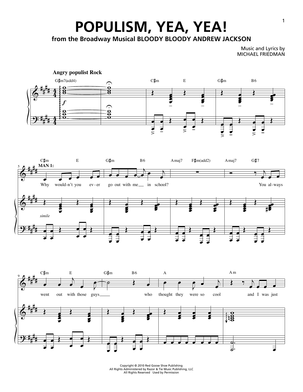 Download Michael Friedman Populism, Yea, Yea! Sheet Music and learn how to play Piano & Vocal PDF digital score in minutes