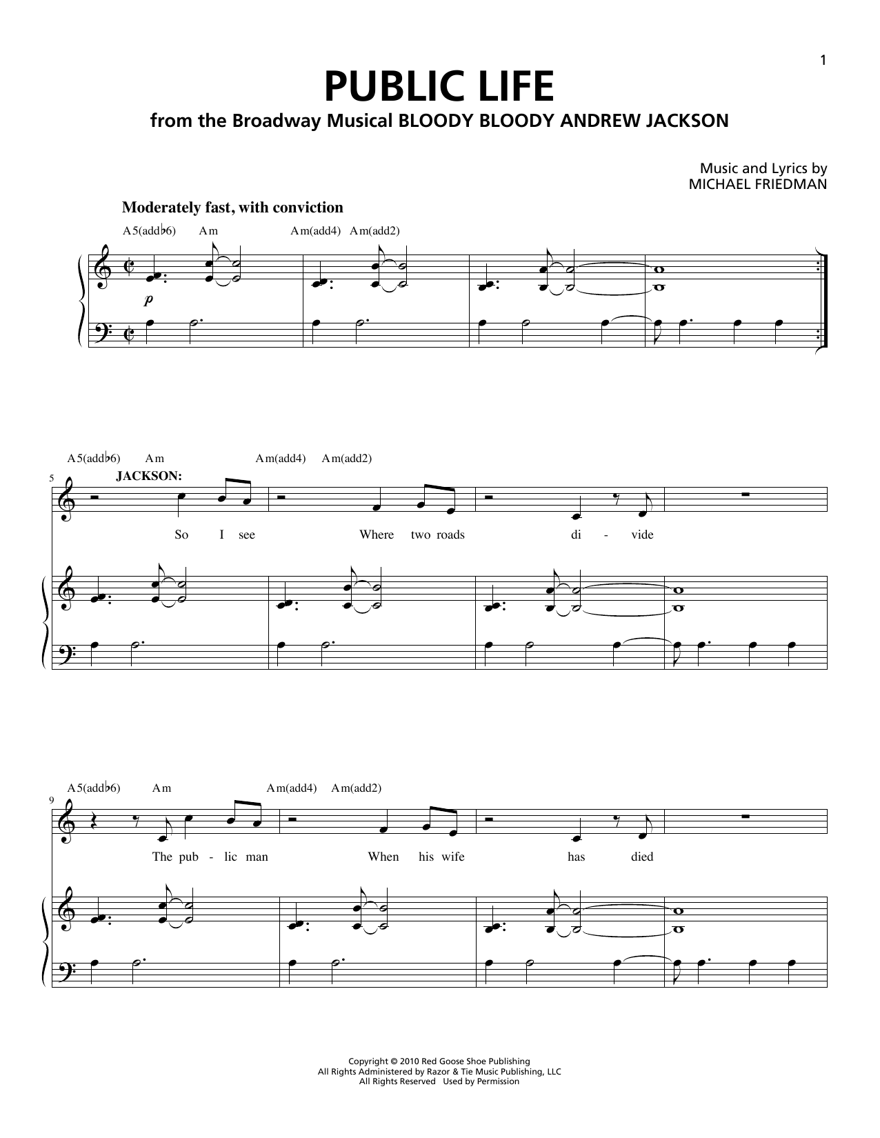 Download Michael Friedman Public Life Sheet Music and learn how to play Piano & Vocal PDF digital score in minutes