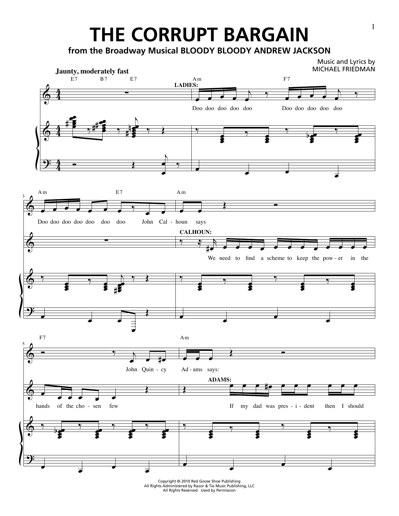 Download Michael Friedman The Corrupt Bargain Sheet Music and learn how to play Piano & Vocal PDF digital score in minutes