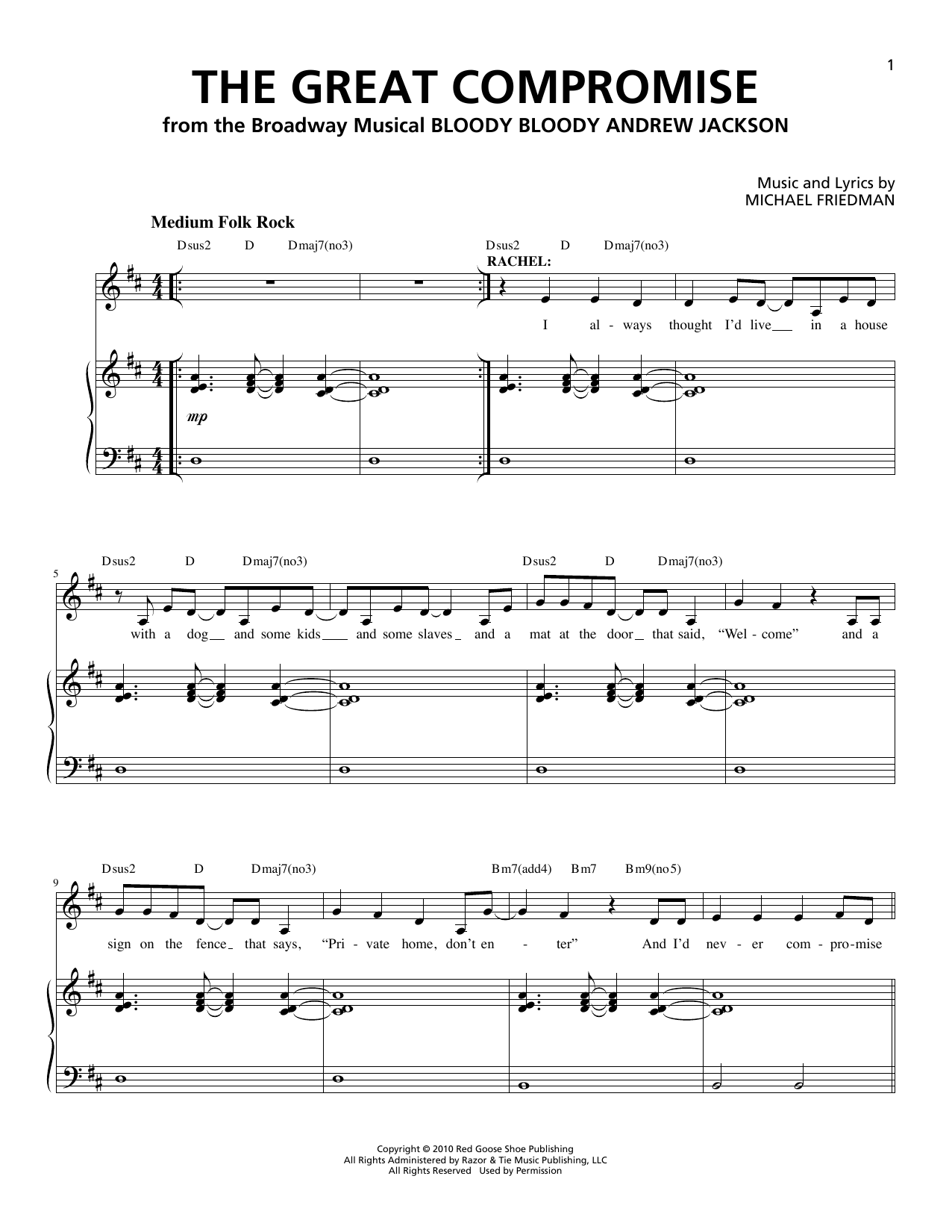 Download Michael Friedman The Great Compromise Sheet Music and learn how to play Piano & Vocal PDF digital score in minutes