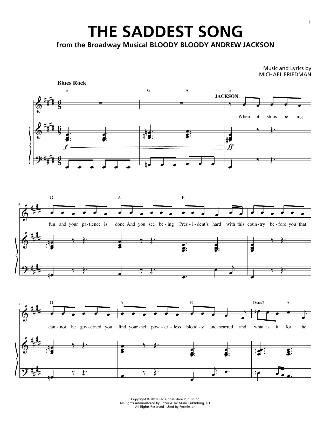 Download Michael Friedman The Saddest Song Sheet Music and learn how to play Piano & Vocal PDF digital score in minutes