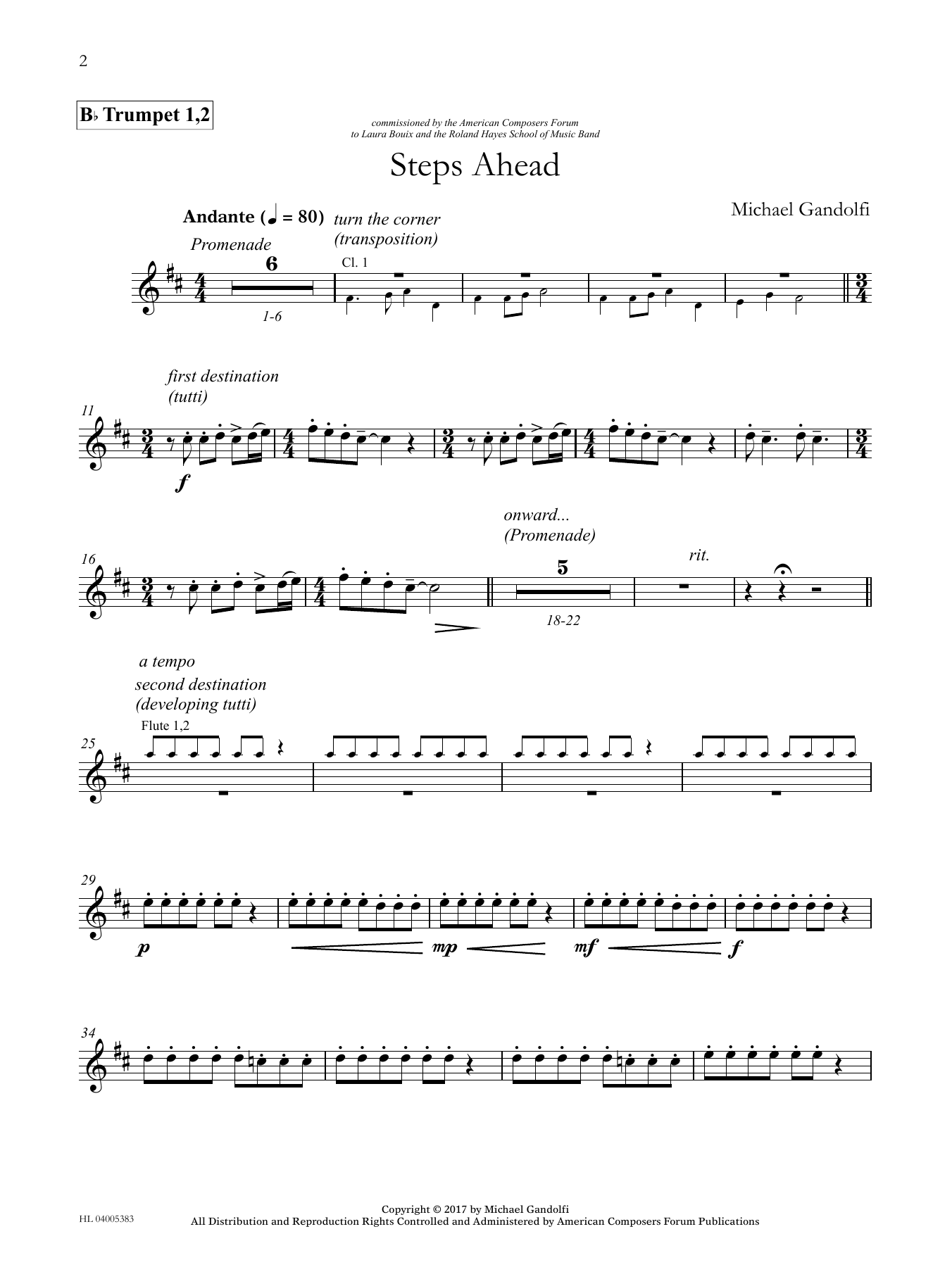 Download Michael Gandolfi Steps Ahead - Bb Trumpet 1,2 Sheet Music and learn how to play Concert Band PDF digital score in minutes