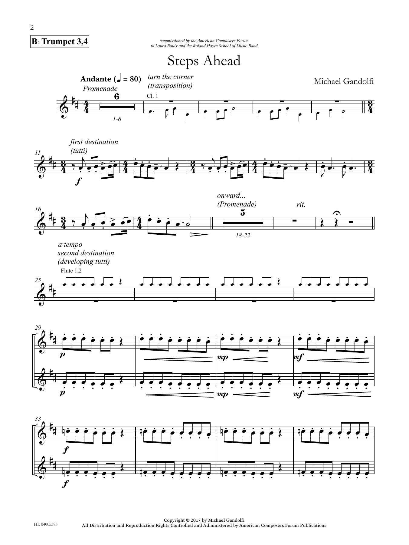 Download Michael Gandolfi Steps Ahead - Bb Trumpet 3,4 Sheet Music and learn how to play Concert Band PDF digital score in minutes