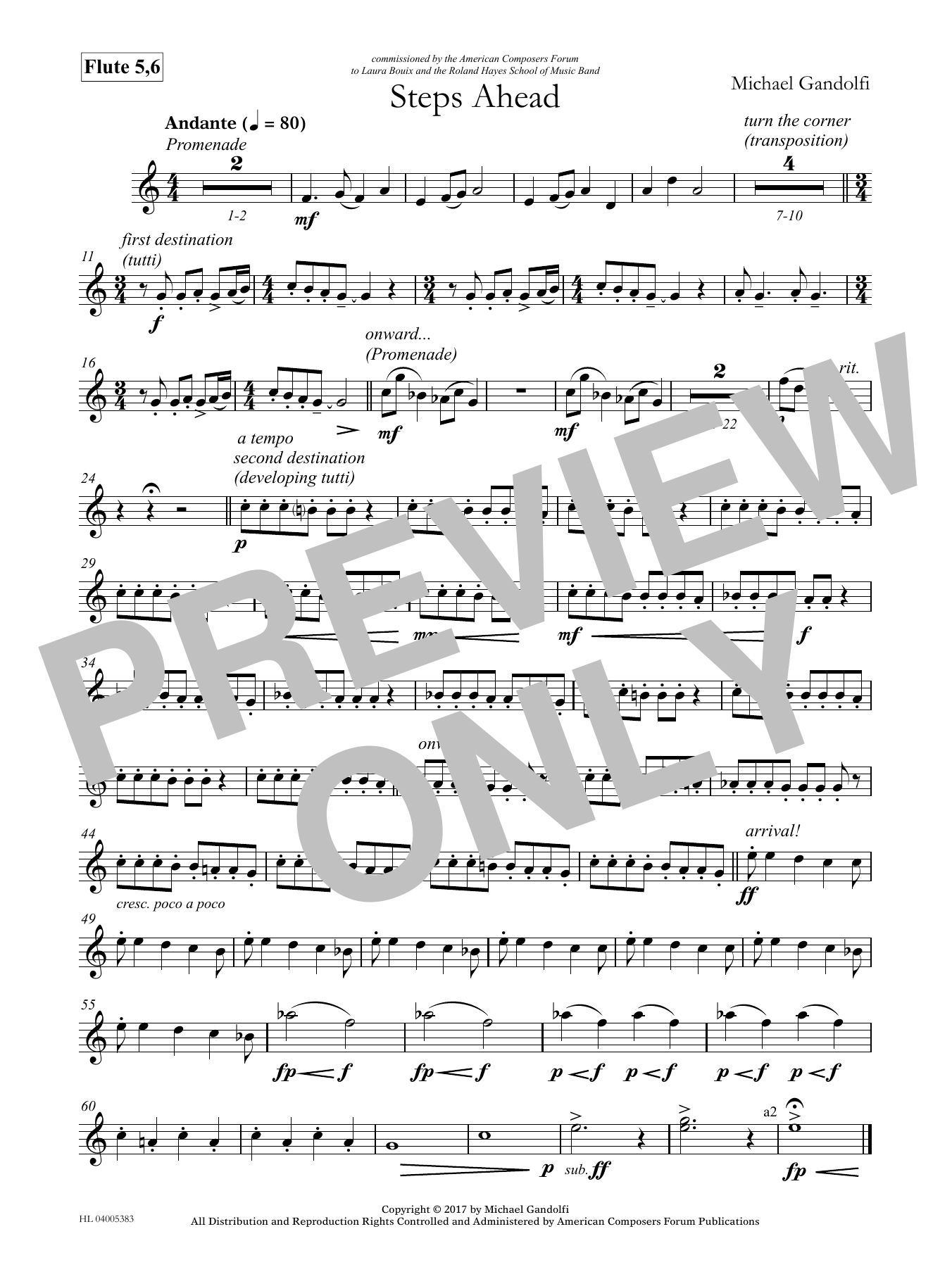 Download Michael Gandolfi Steps Ahead - Flute 5 & 6 Sheet Music and learn how to play Concert Band PDF digital score in minutes