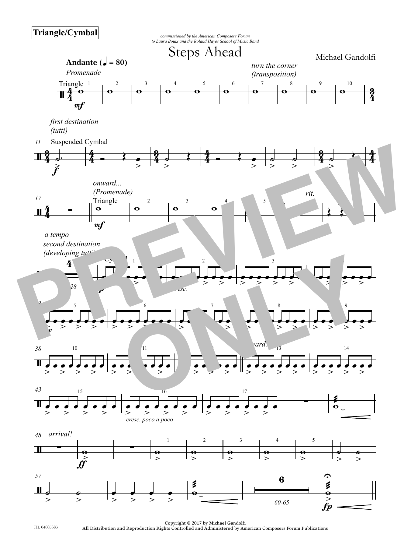 Download Michael Gandolfi Steps Ahead - Triangle/Cymbals Sheet Music and learn how to play Concert Band PDF digital score in minutes