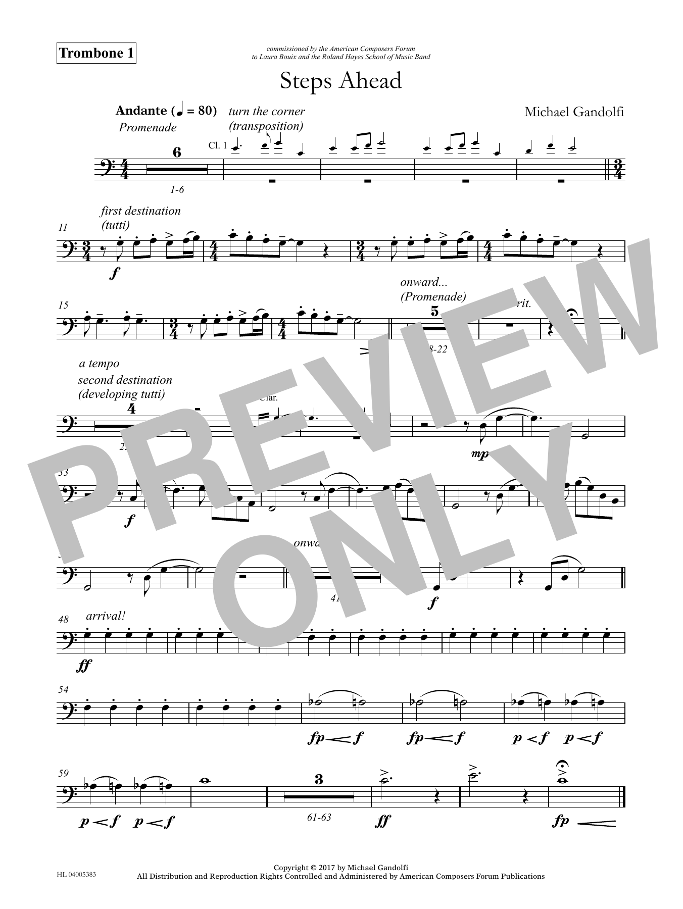 Download Michael Gandolfi Steps Ahead - Trombone 1 Sheet Music and learn how to play Concert Band PDF digital score in minutes