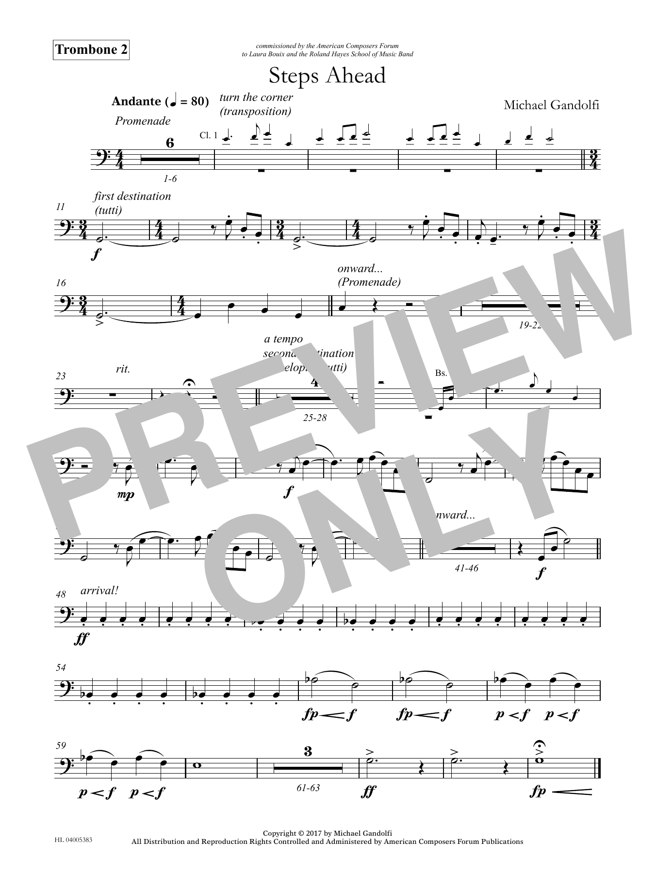 Download Michael Gandolfi Steps Ahead - Trombone 2 Sheet Music and learn how to play Concert Band PDF digital score in minutes