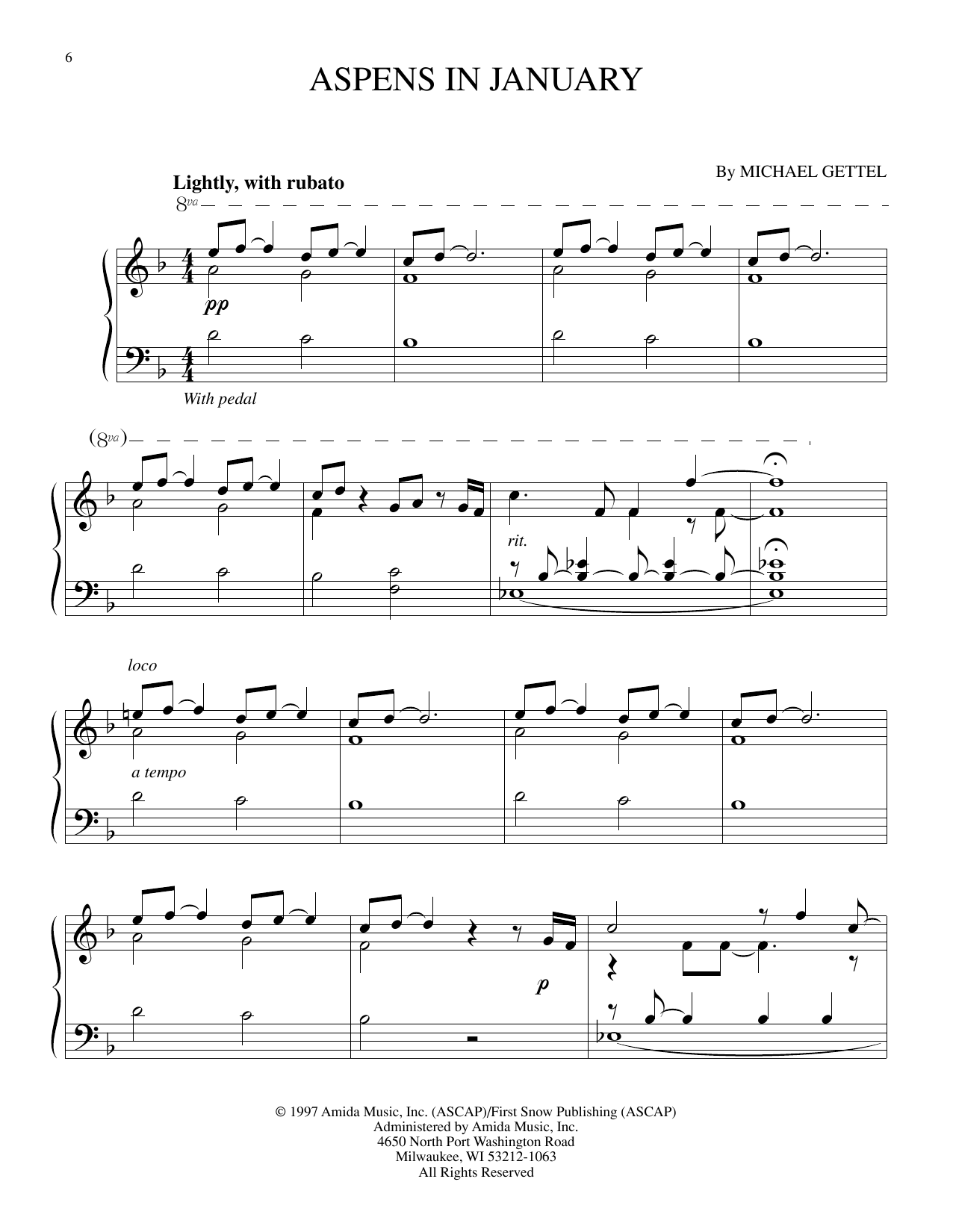 Download Michael Gettel Aspens In January Sheet Music and learn how to play Piano Solo PDF digital score in minutes