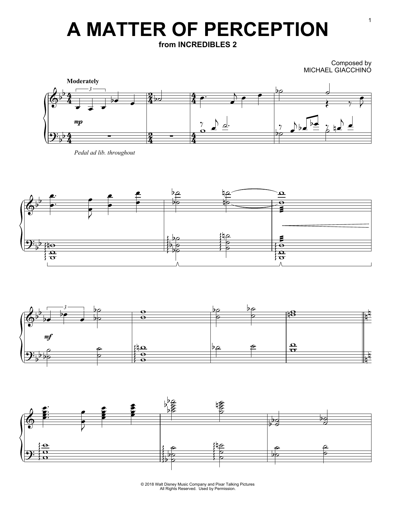 Download Michael Giacchino A Matter Of Perception (from Incredibles 2) Sheet Music and learn how to play Piano Solo PDF digital score in minutes