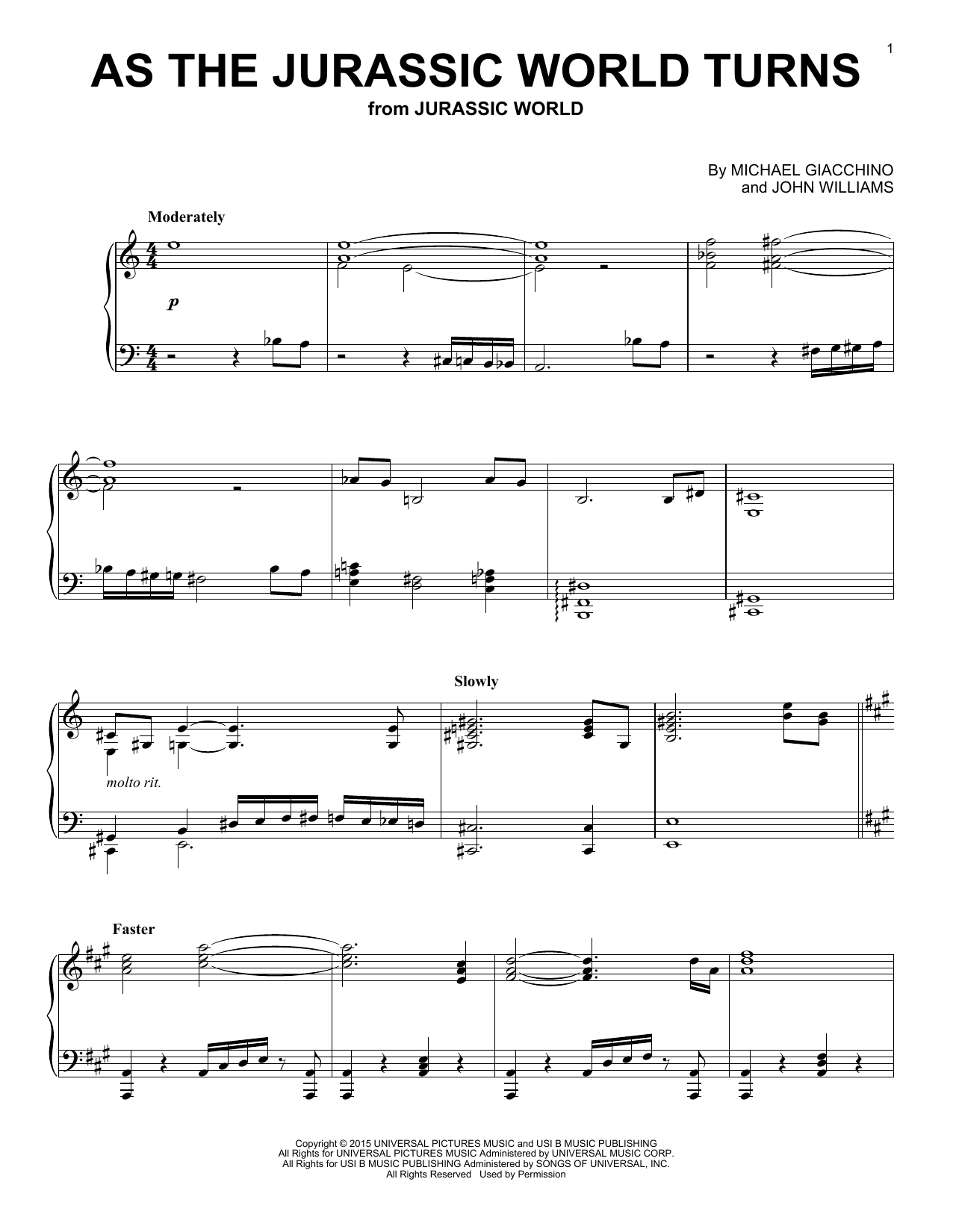 Download Michael Giacchino As The Jurassic World Turns Sheet Music and learn how to play Piano PDF digital score in minutes