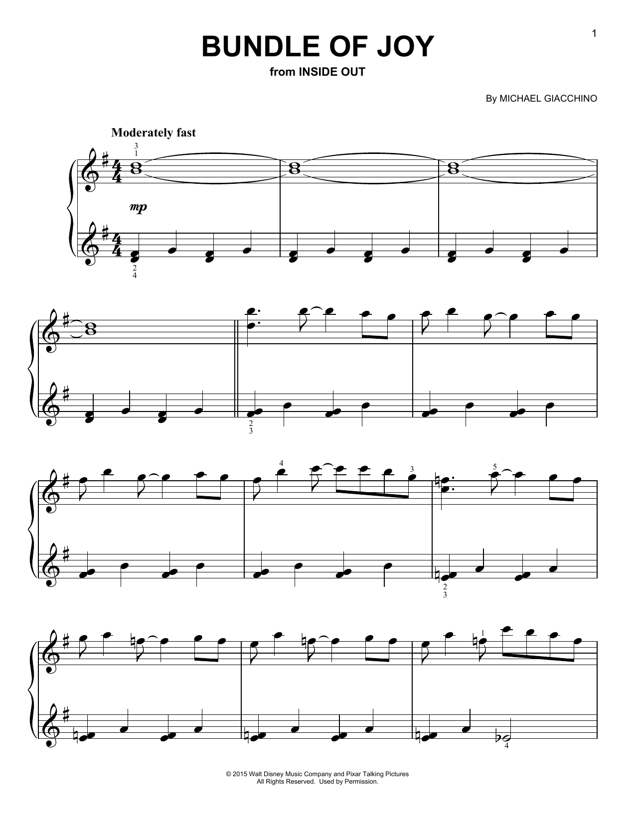 Download Michael Giacchino Bundle Of Joy Sheet Music and learn how to play Piano (Big Notes) PDF digital score in minutes