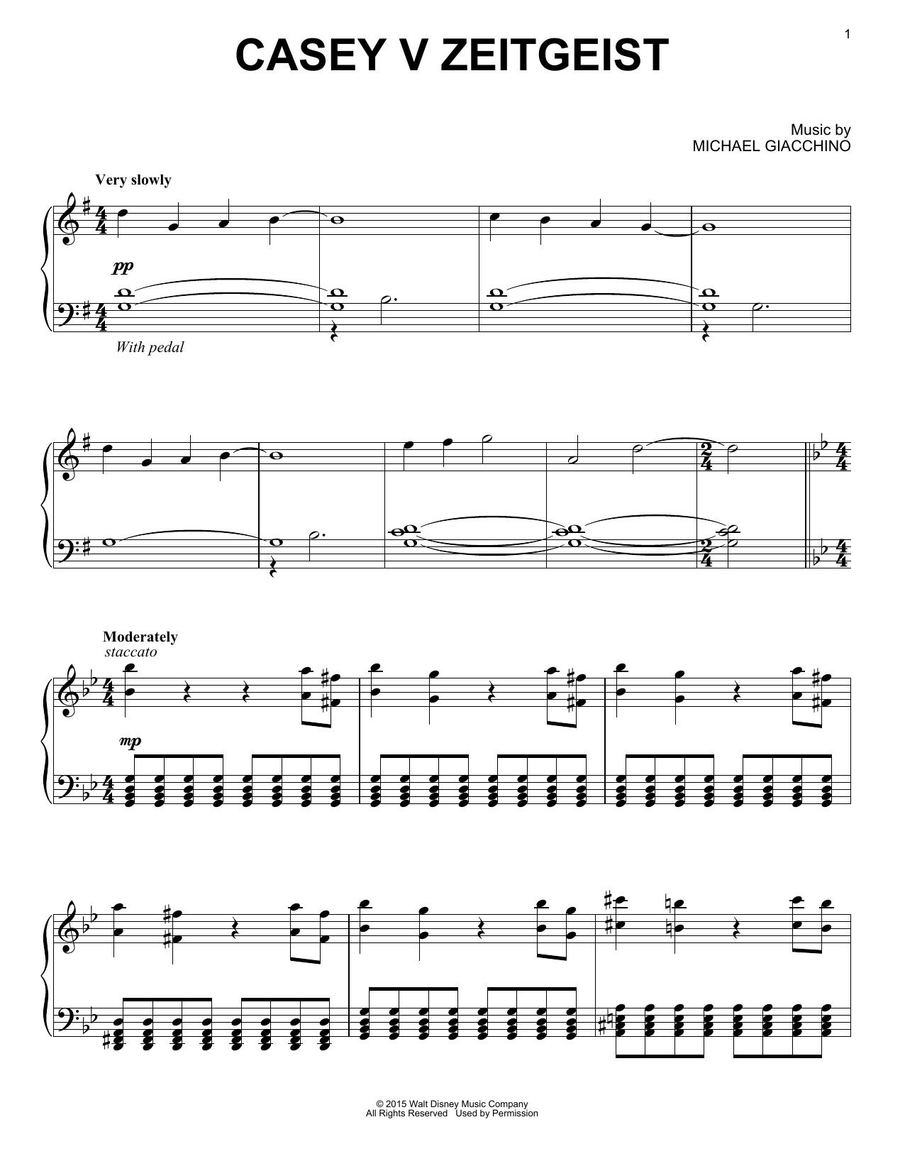 Download Michael Giacchino Casey V Zeitgeist Sheet Music and learn how to play Piano PDF digital score in minutes