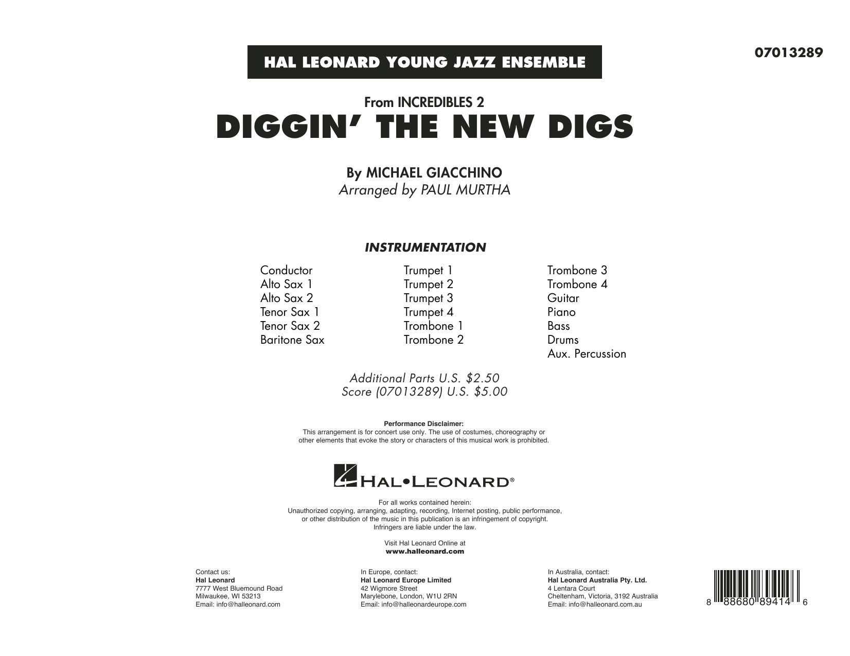 Download Michael Giacchino Diggin' the New Digs (from Incredibles 2) (arr. Paul Murtha) - Conductor Score ( Sheet Music and learn how to play Jazz Ensemble PDF digital score in minutes