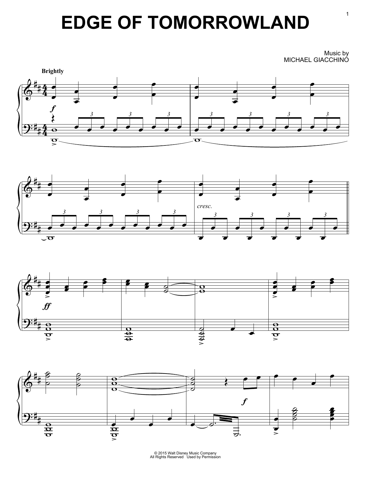 Download Michael Giacchino Edge Of Tomorrowland Sheet Music and learn how to play Piano PDF digital score in minutes