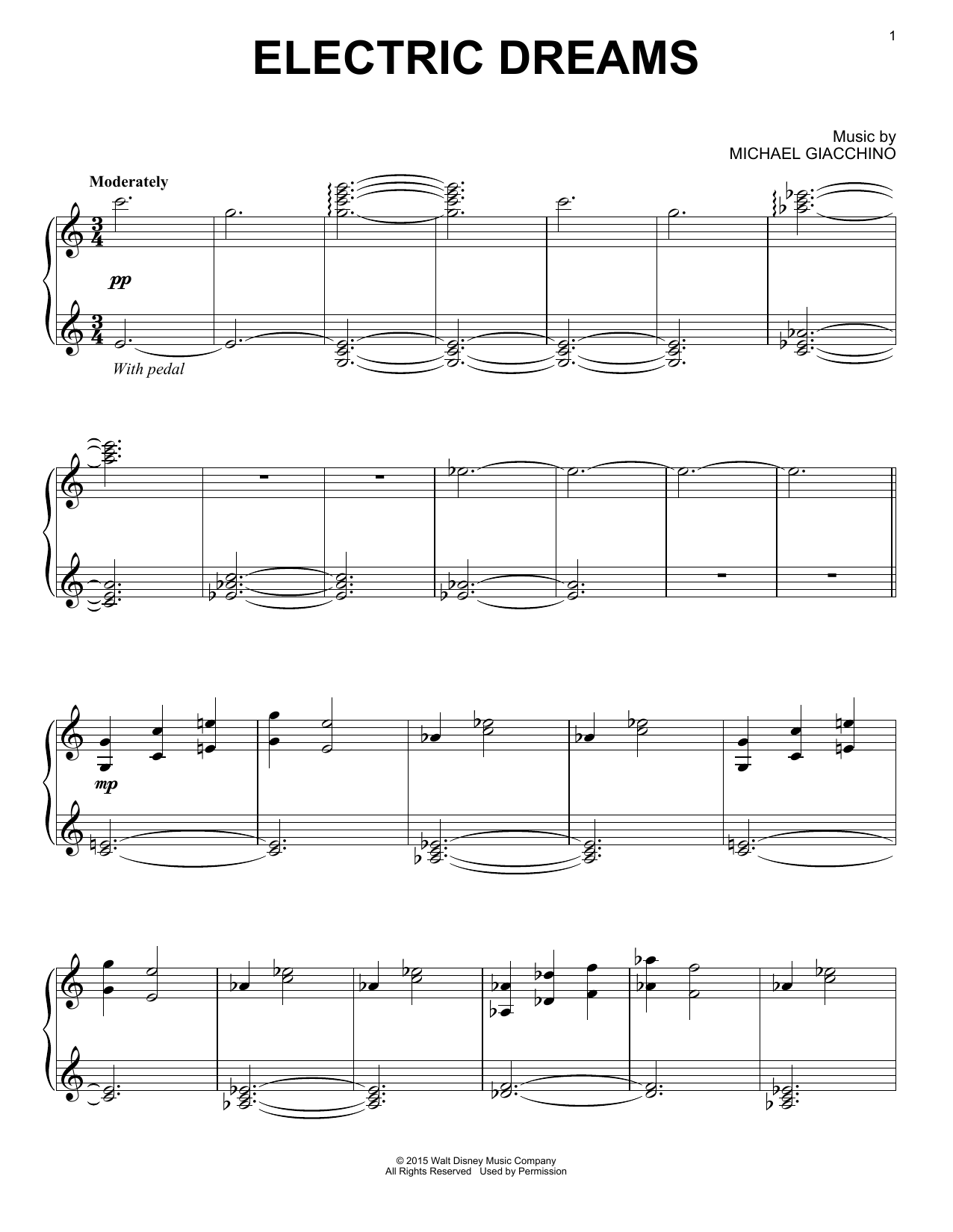 Download Michael Giacchino Electric Dreams Sheet Music and learn how to play Piano PDF digital score in minutes