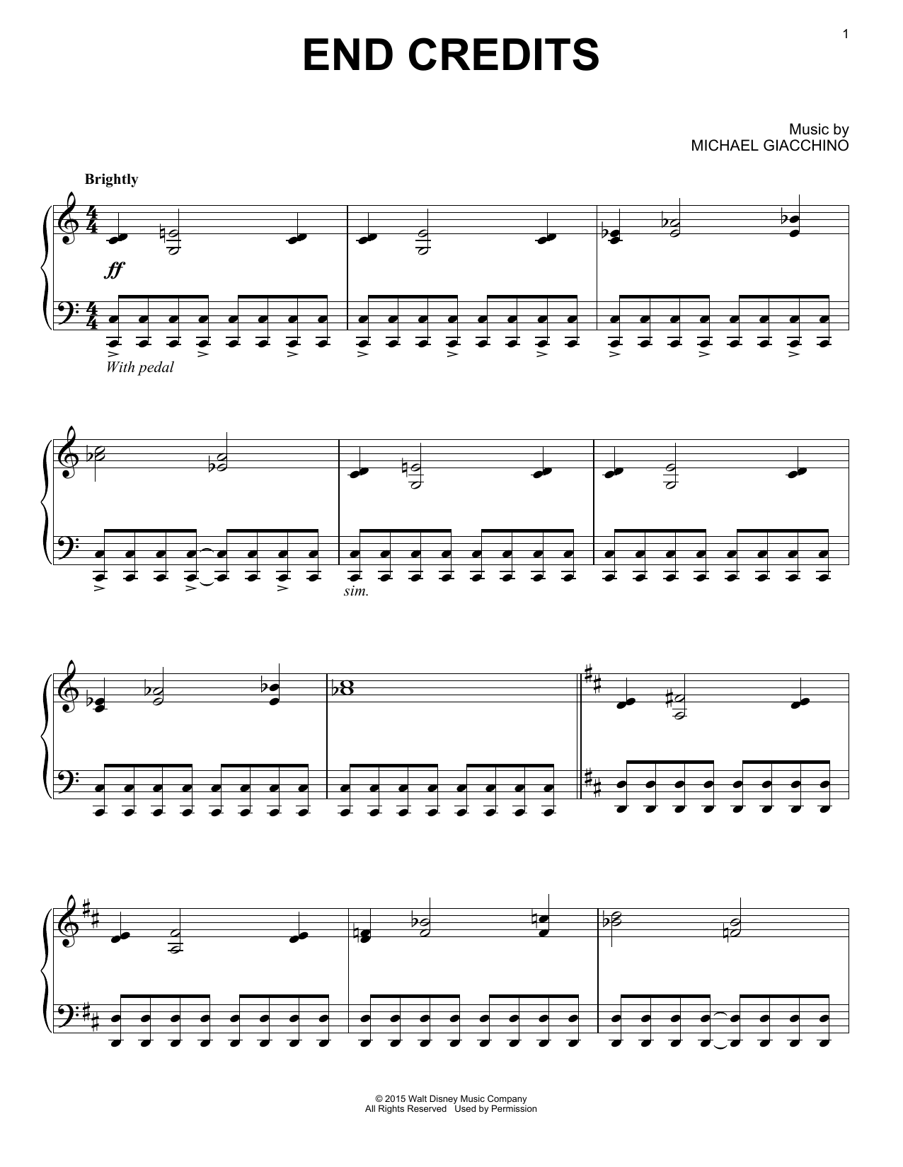 Download Michael Giacchino End Credits Sheet Music and learn how to play Piano PDF digital score in minutes