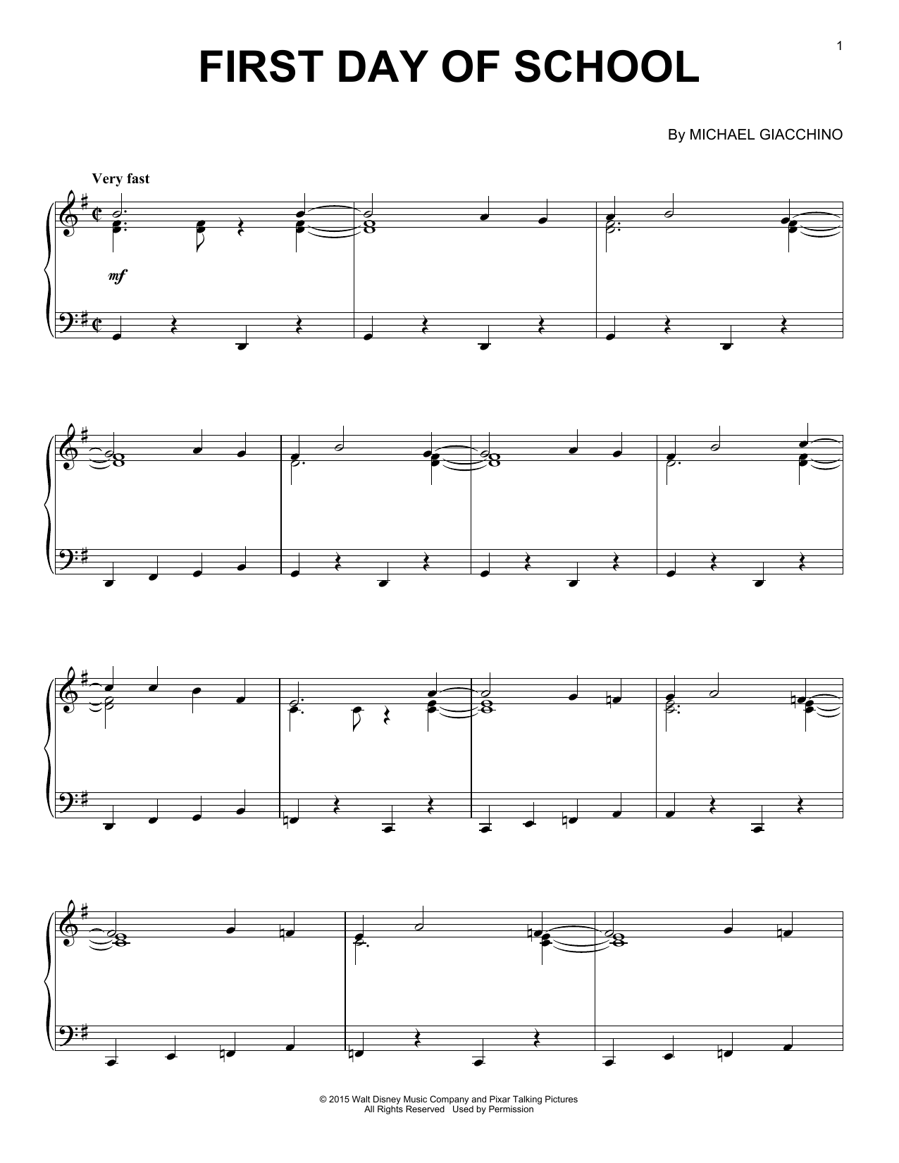 Download Michael Giacchino First Day Of School Sheet Music and learn how to play Piano PDF digital score in minutes