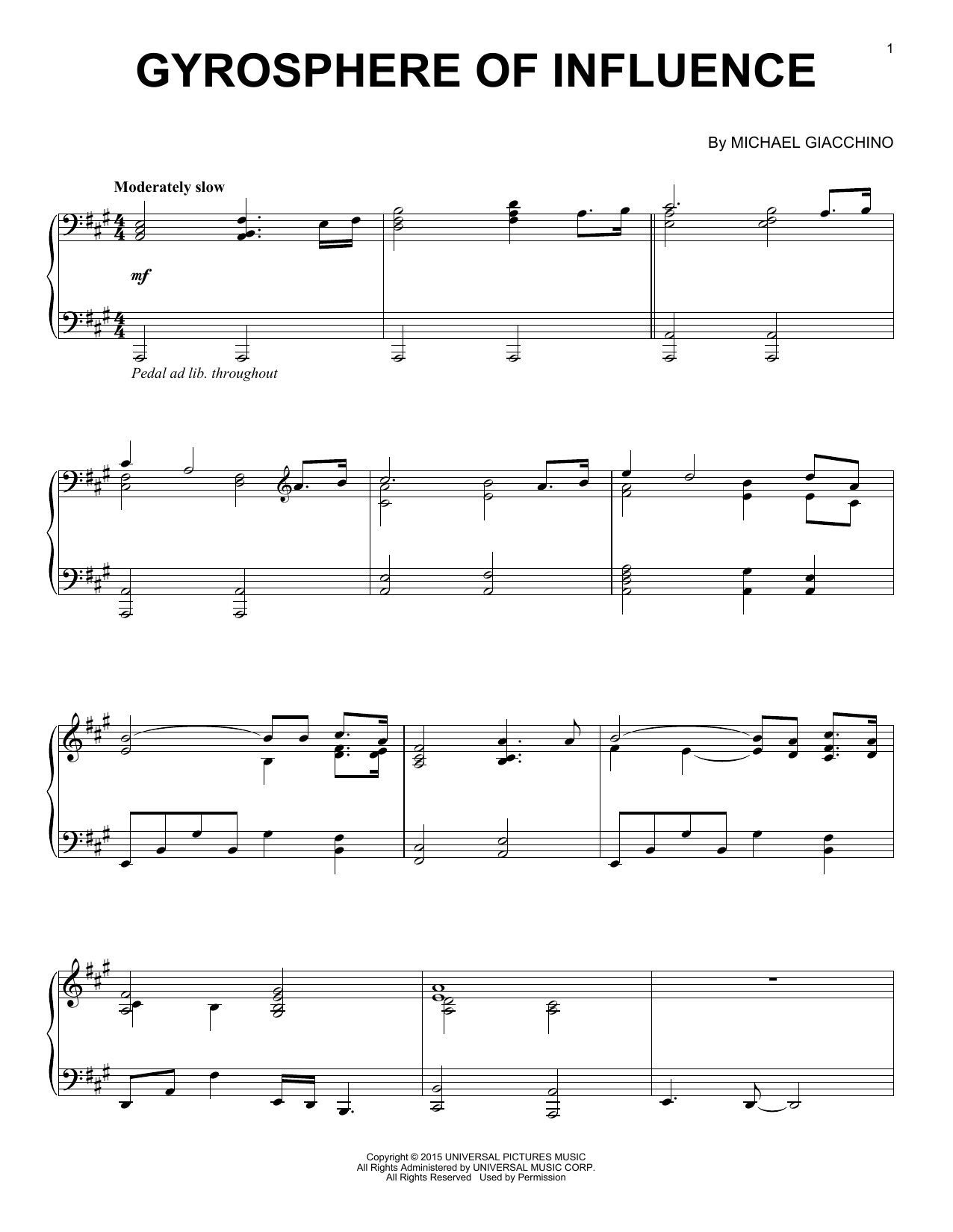 Download Michael Giacchino Gyrosphere Of Influence Sheet Music and learn how to play Piano PDF digital score in minutes
