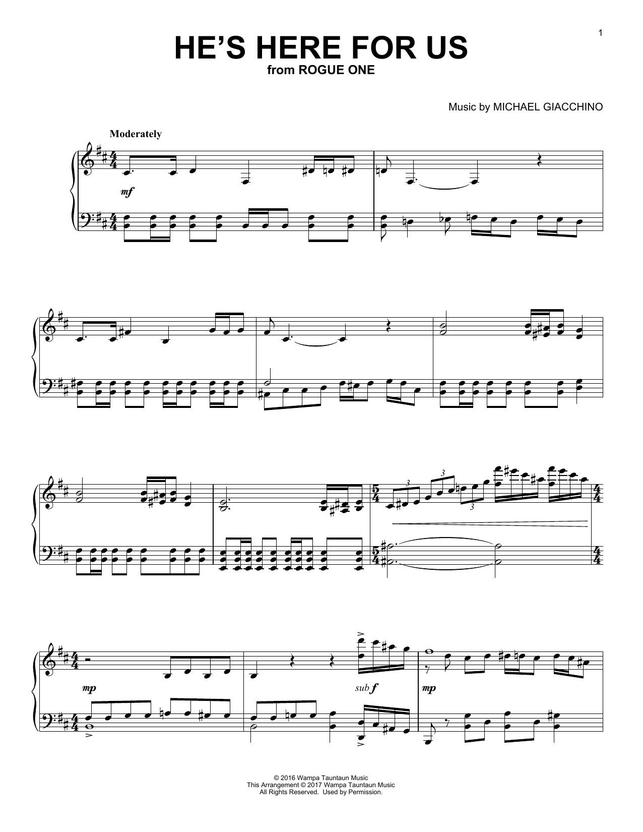 Download Michael Giacchino He's Here For Us Sheet Music and learn how to play Piano PDF digital score in minutes