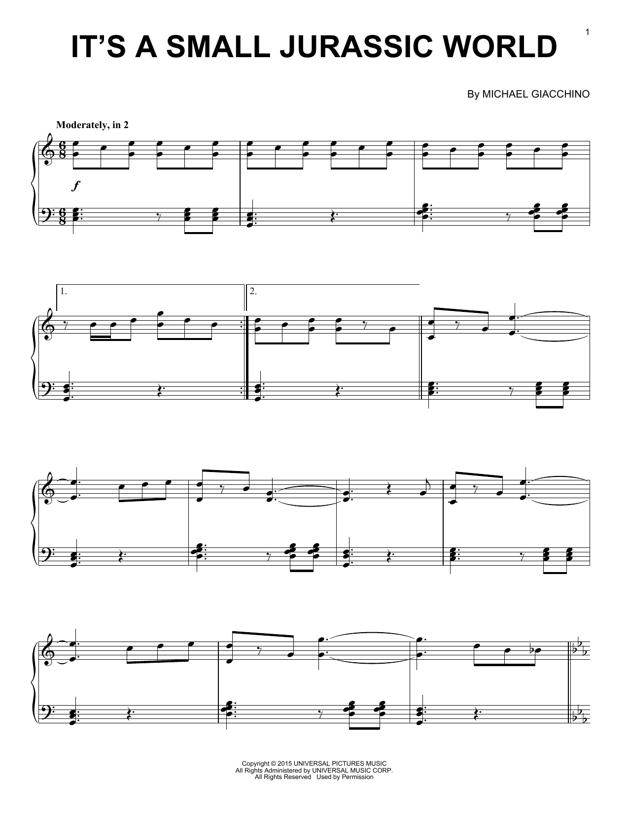 Download Michael Giacchino It's A Small Jurassic World Sheet Music and learn how to play Piano PDF digital score in minutes