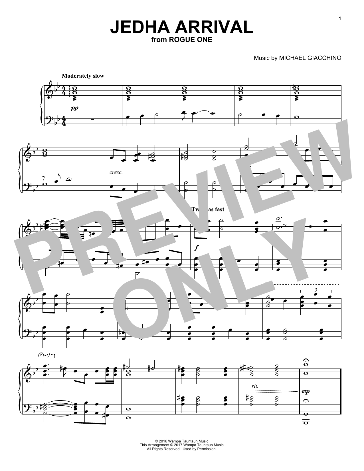 Download Michael Giacchino Jedha Arrival Sheet Music and learn how to play Piano PDF digital score in minutes