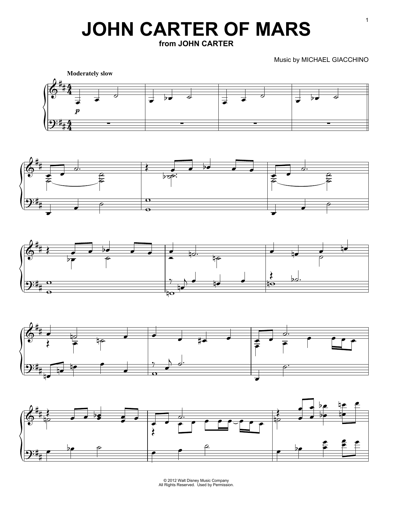 Download Michael Giacchino John Carter Of Mars (from John Carter) Sheet Music and learn how to play Piano Solo PDF digital score in minutes