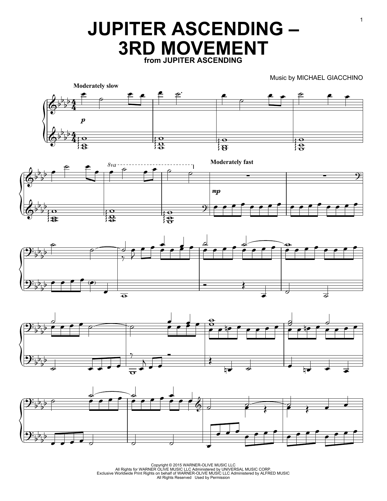 Download Michael Giacchino Jupiter Ascending - 3rd Movement (from Jupiter Ascending) Sheet Music and learn how to play Piano Solo PDF digital score in minutes