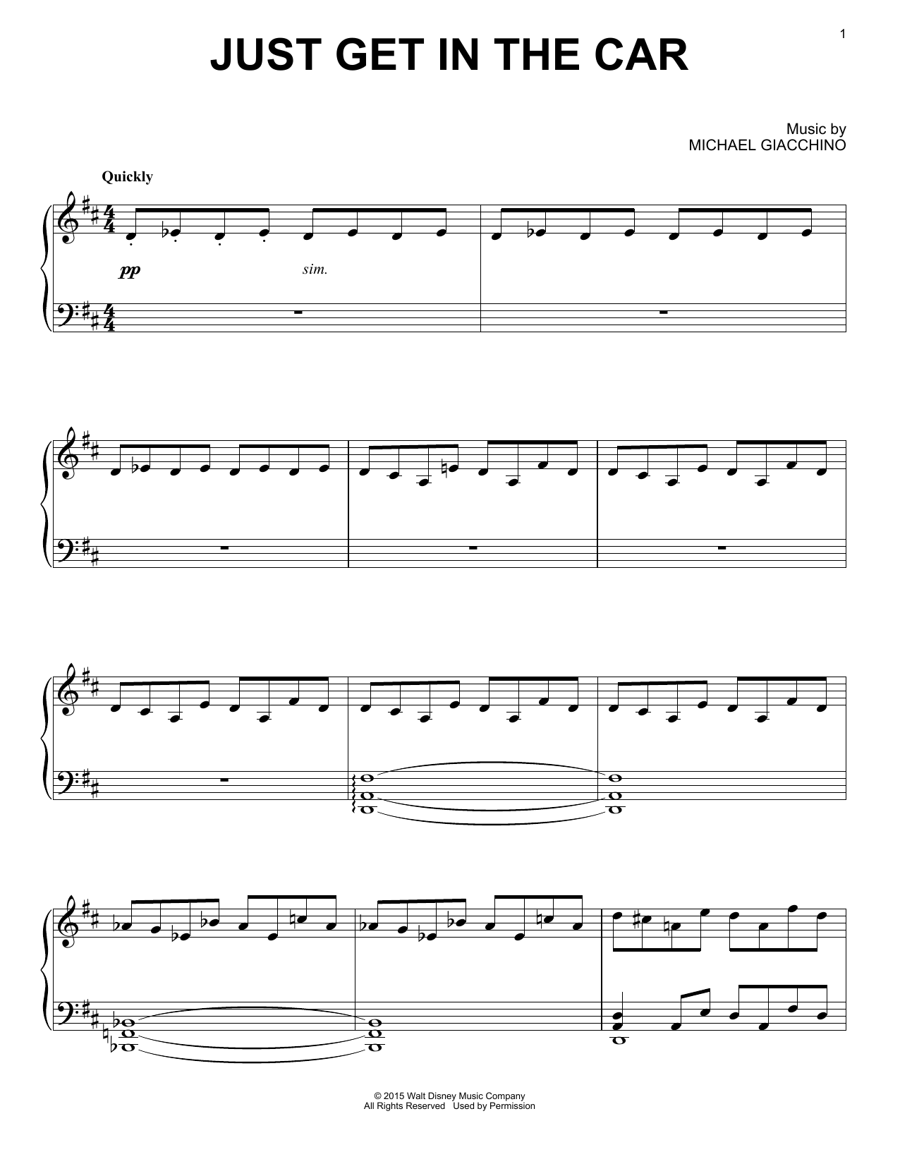 Download Michael Giacchino Just Get In The Car Sheet Music and learn how to play Piano PDF digital score in minutes