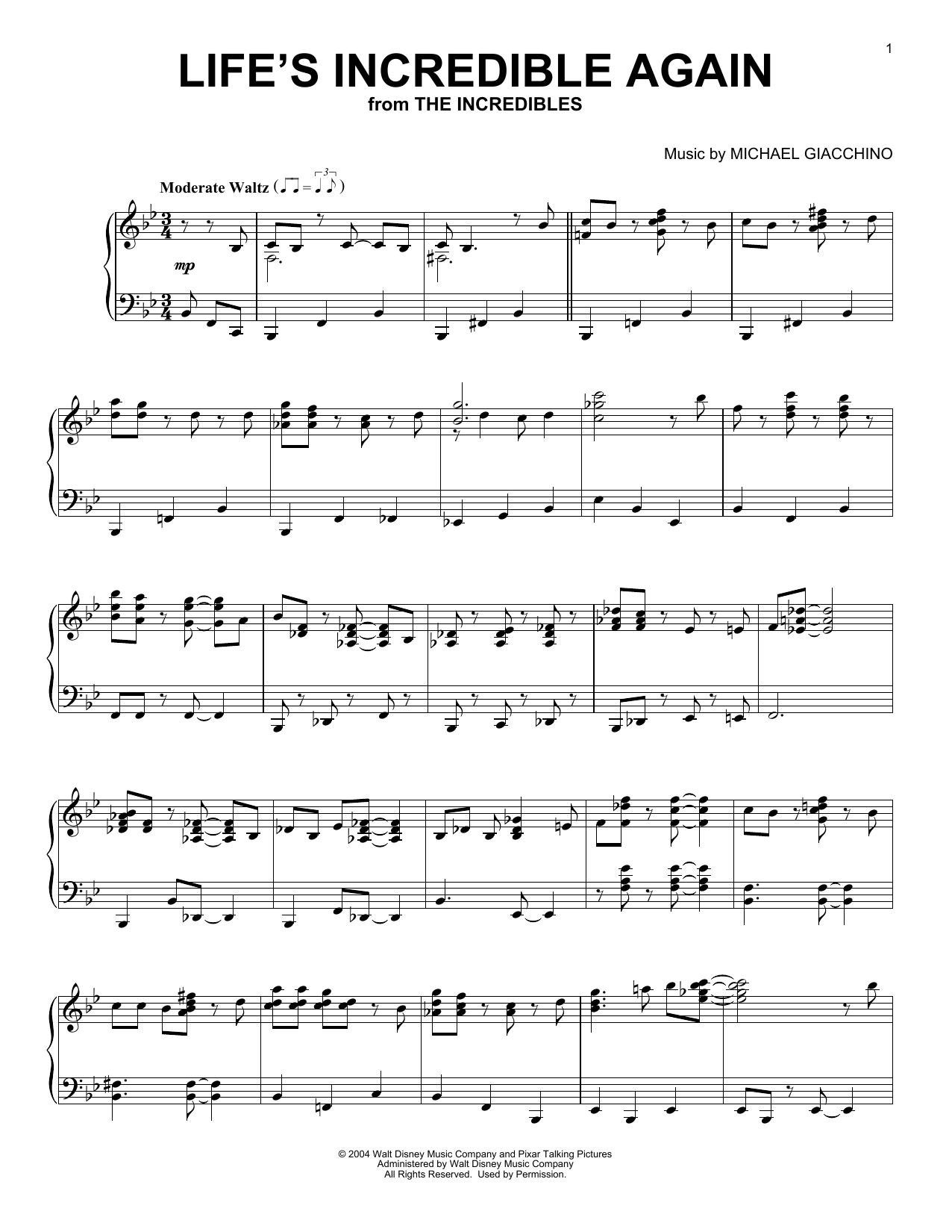 Download Michael Giacchino Life's Incredible Again (from The Incredibles) Sheet Music and learn how to play Piano PDF digital score in minutes