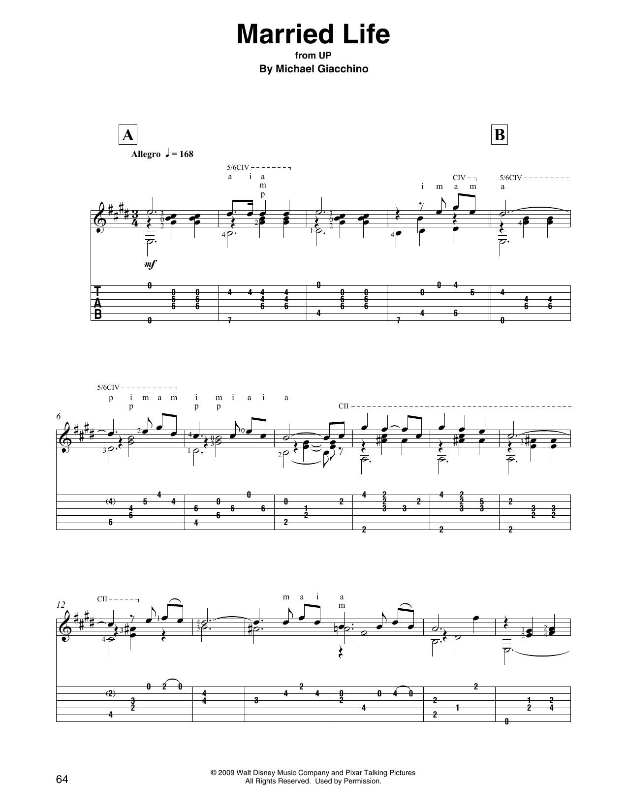 Download Michael Giacchino Married Life (from Up) Sheet Music and learn how to play Solo Guitar PDF digital score in minutes