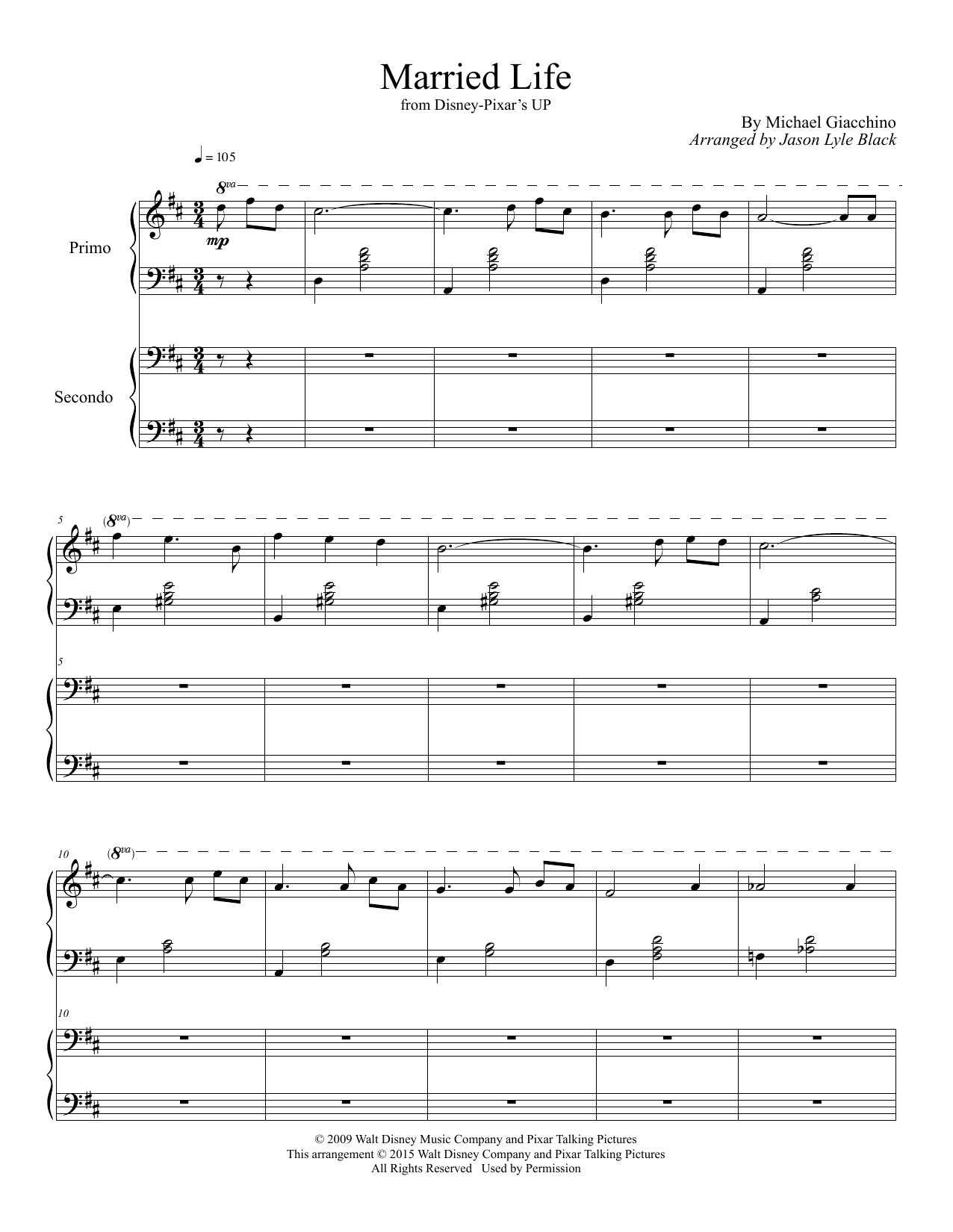 Download Michael Giacchino Married Life (arr. Jason Lyle Black) Sheet Music and learn how to play Piano Duet PDF digital score in minutes