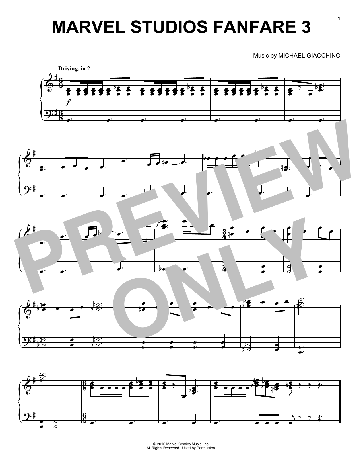 Download Michael Giacchino Marvel Studios Fanfare 3 Sheet Music and learn how to play Piano Solo PDF digital score in minutes
