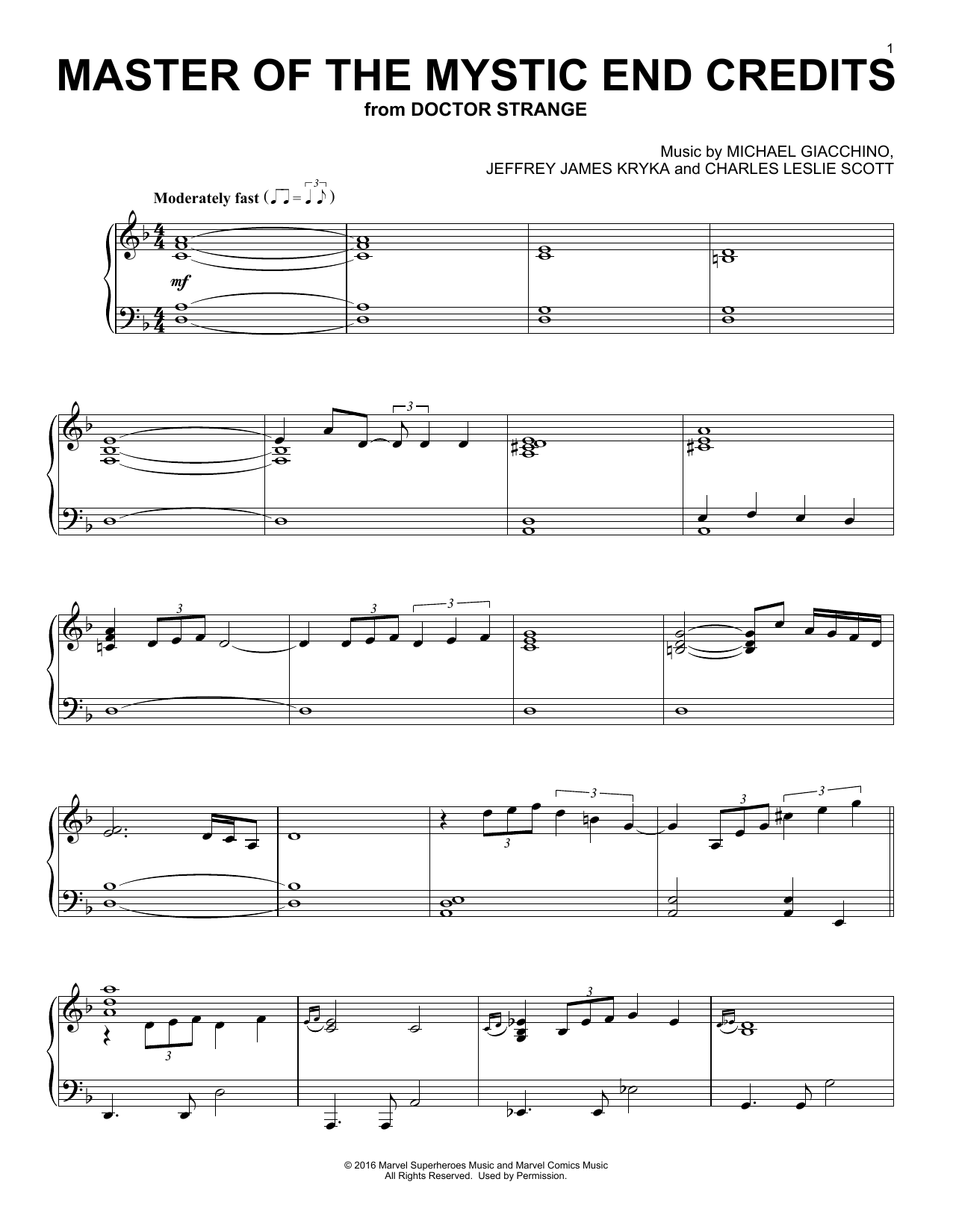 Download Michael Giacchino Master Of The Mystic End Credits (from Doctor Strange) Sheet Music and learn how to play Piano Solo PDF digital score in minutes
