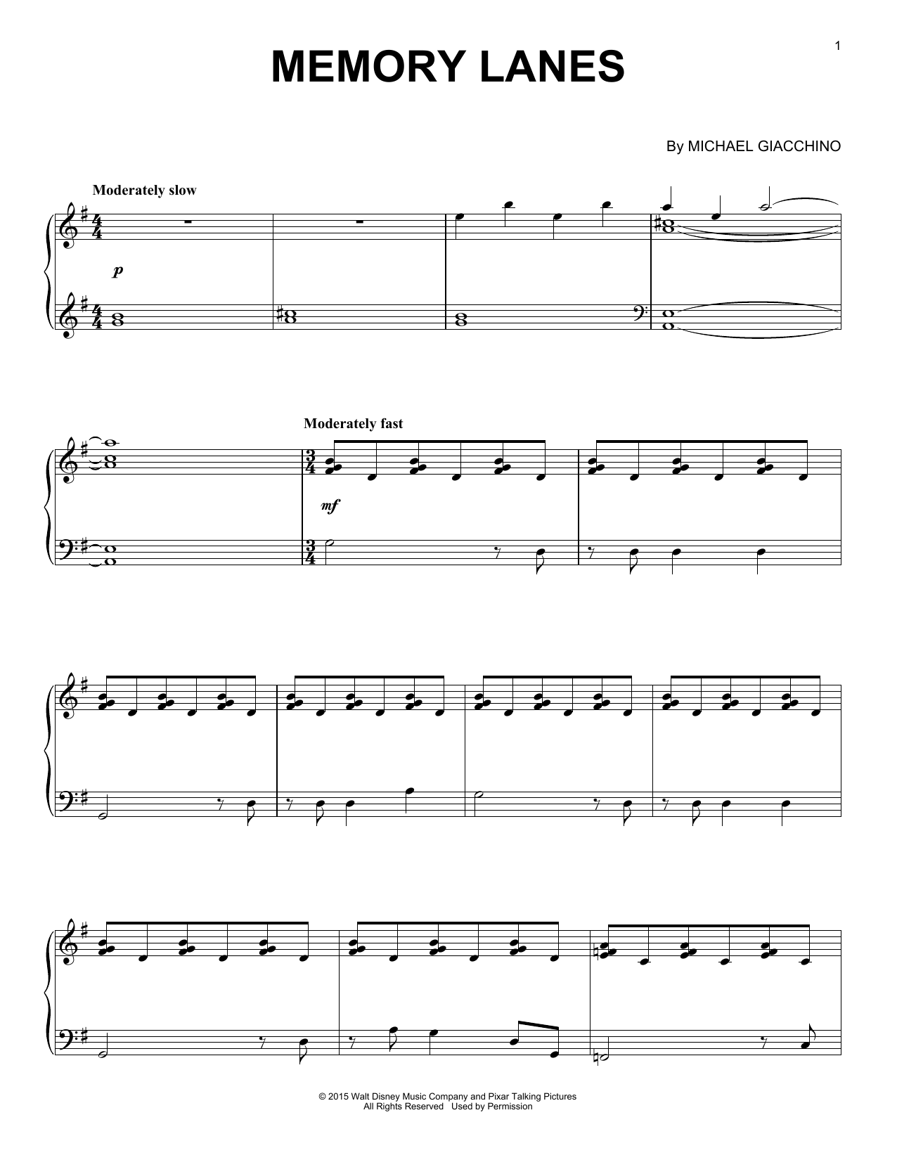 Download Michael Giacchino Memory Lanes Sheet Music and learn how to play Piano PDF digital score in minutes
