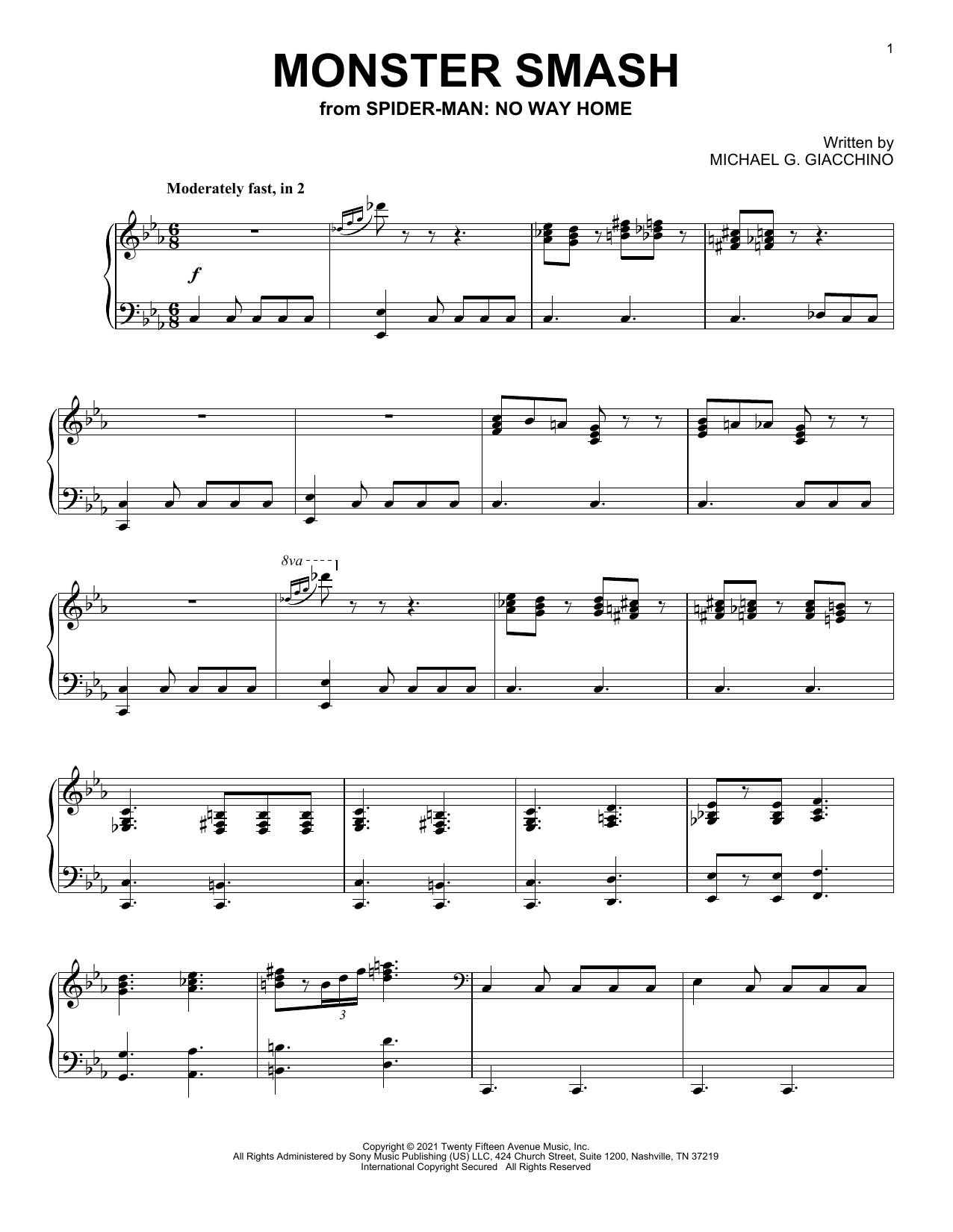 Download Michael Giacchino Monster Smash (from Spider-Man: No Way Home) Sheet Music and learn how to play Piano Solo PDF digital score in minutes