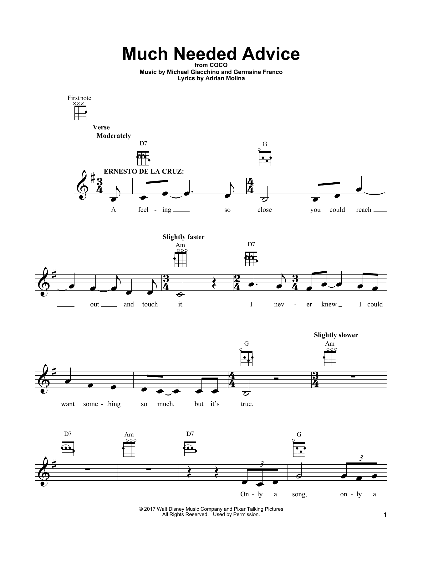 Download Michael Giacchino Much Needed Advice Sheet Music and learn how to play Piano, Vocal & Guitar (Right-Hand Melody) PDF digital score in minutes