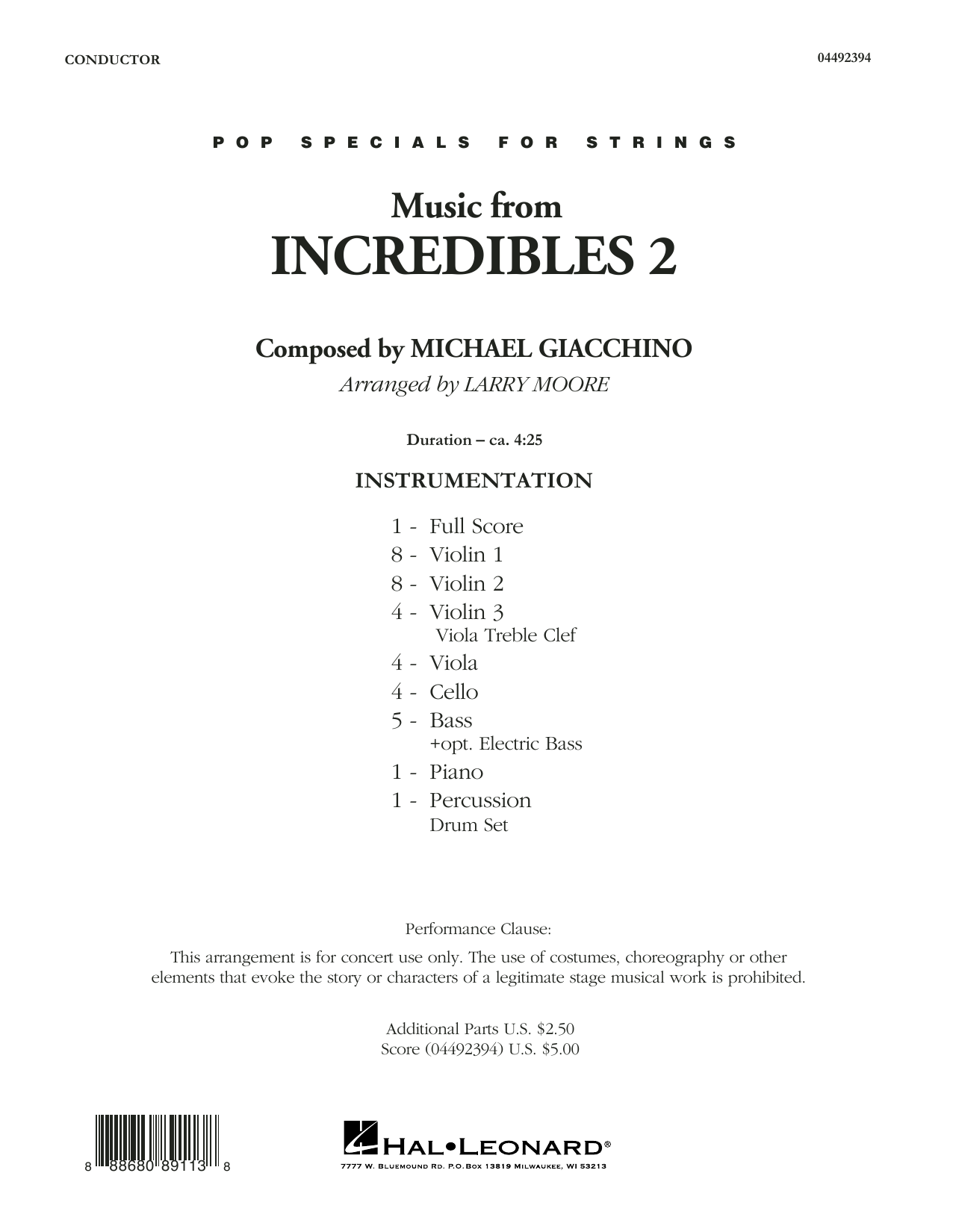 Download Michael Giacchino Music from Incredibles 2 (arr. Larry Moore) - Conductor Score (Full Score) Sheet Music and learn how to play Orchestra PDF digital score in minutes