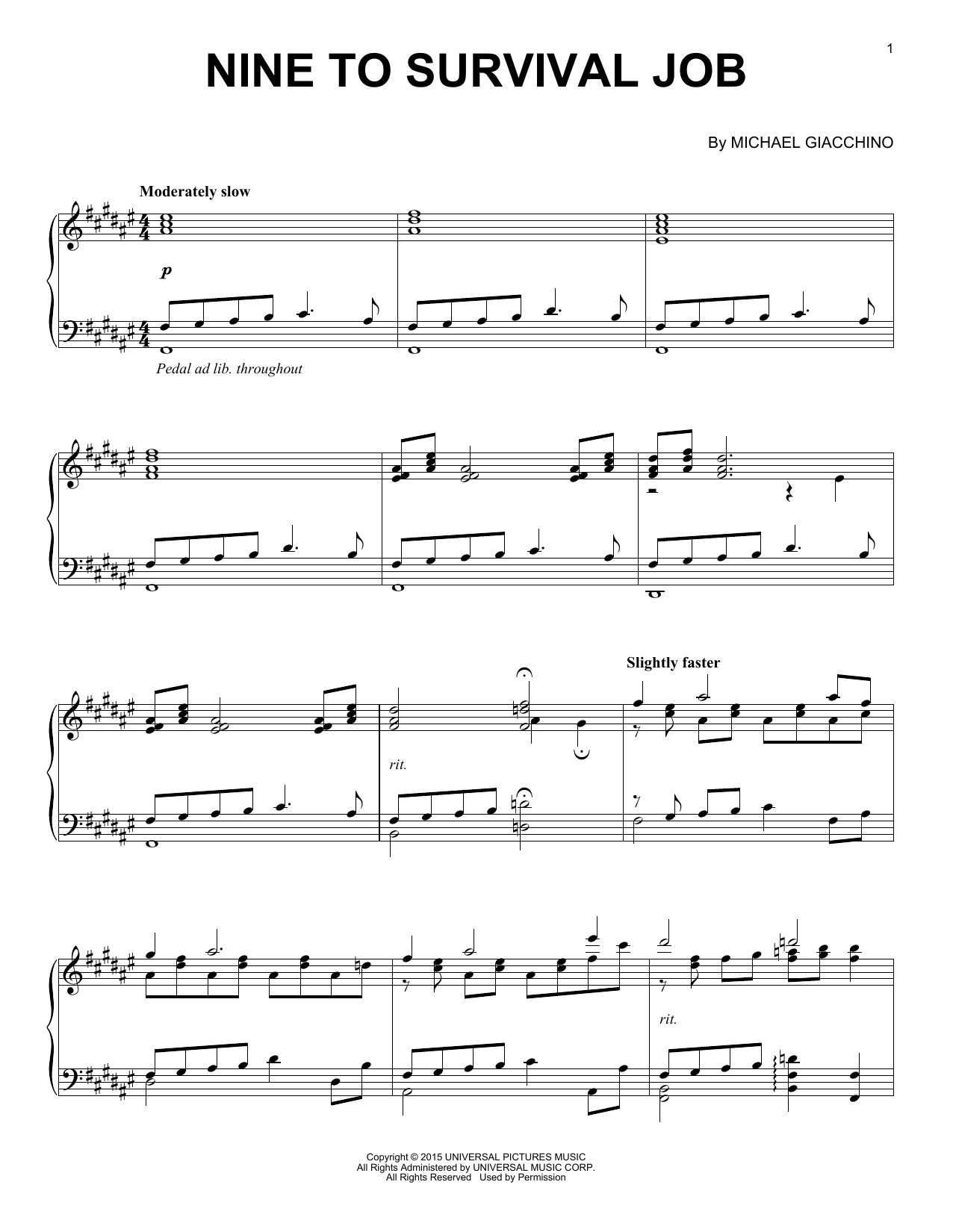 Download Michael Giacchino Nine To Survival Job Sheet Music and learn how to play Piano PDF digital score in minutes