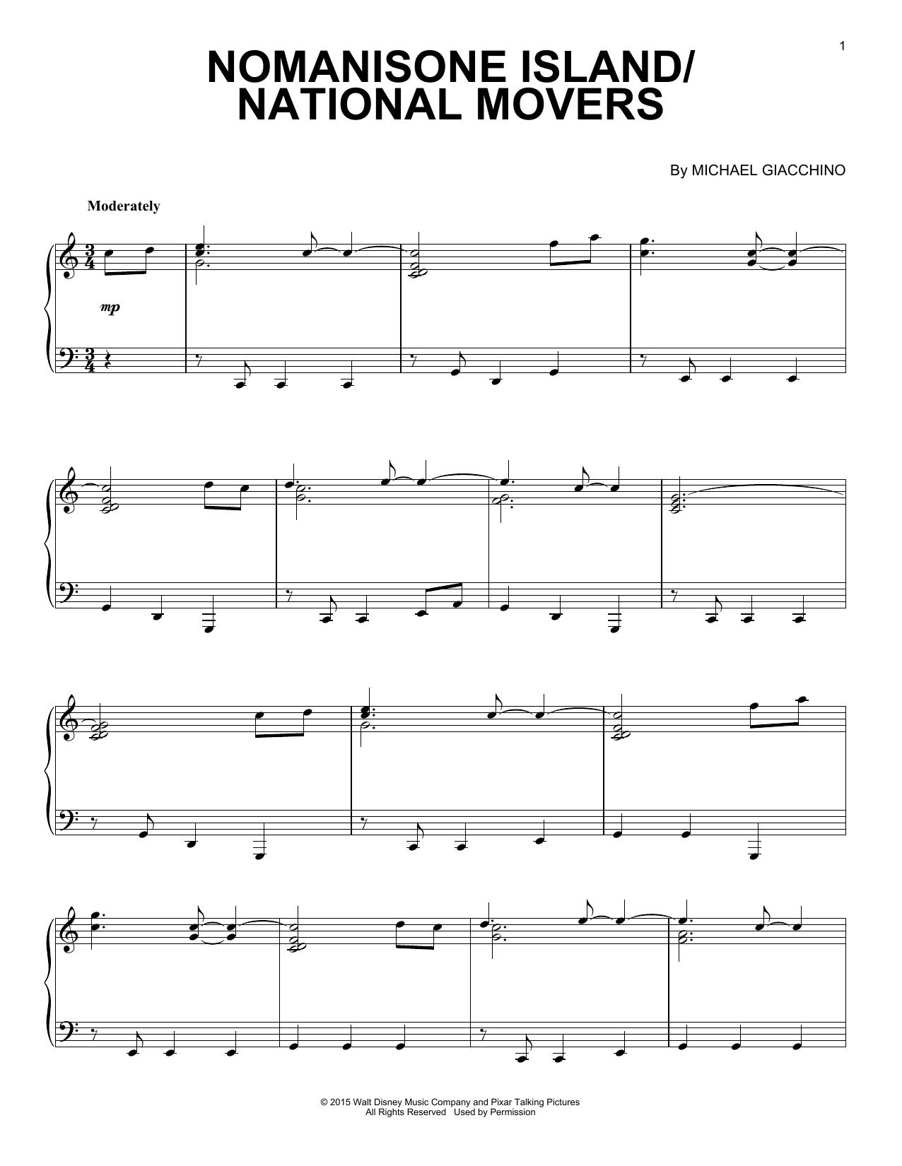 Download Michael Giacchino Nomanisone Island/National Movers Sheet Music and learn how to play Piano PDF digital score in minutes