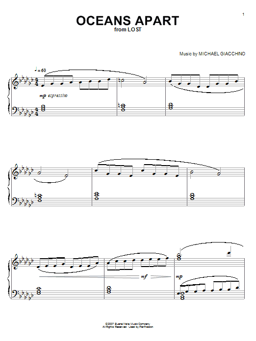 Download Michael Giacchino Oceans Apart (from Lost) Sheet Music and learn how to play Piano PDF digital score in minutes