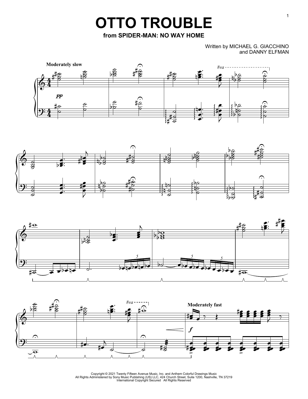 Download Michael Giacchino Otto Trouble (from Spider-Man: No Way Home) Sheet Music and learn how to play Piano Solo PDF digital score in minutes
