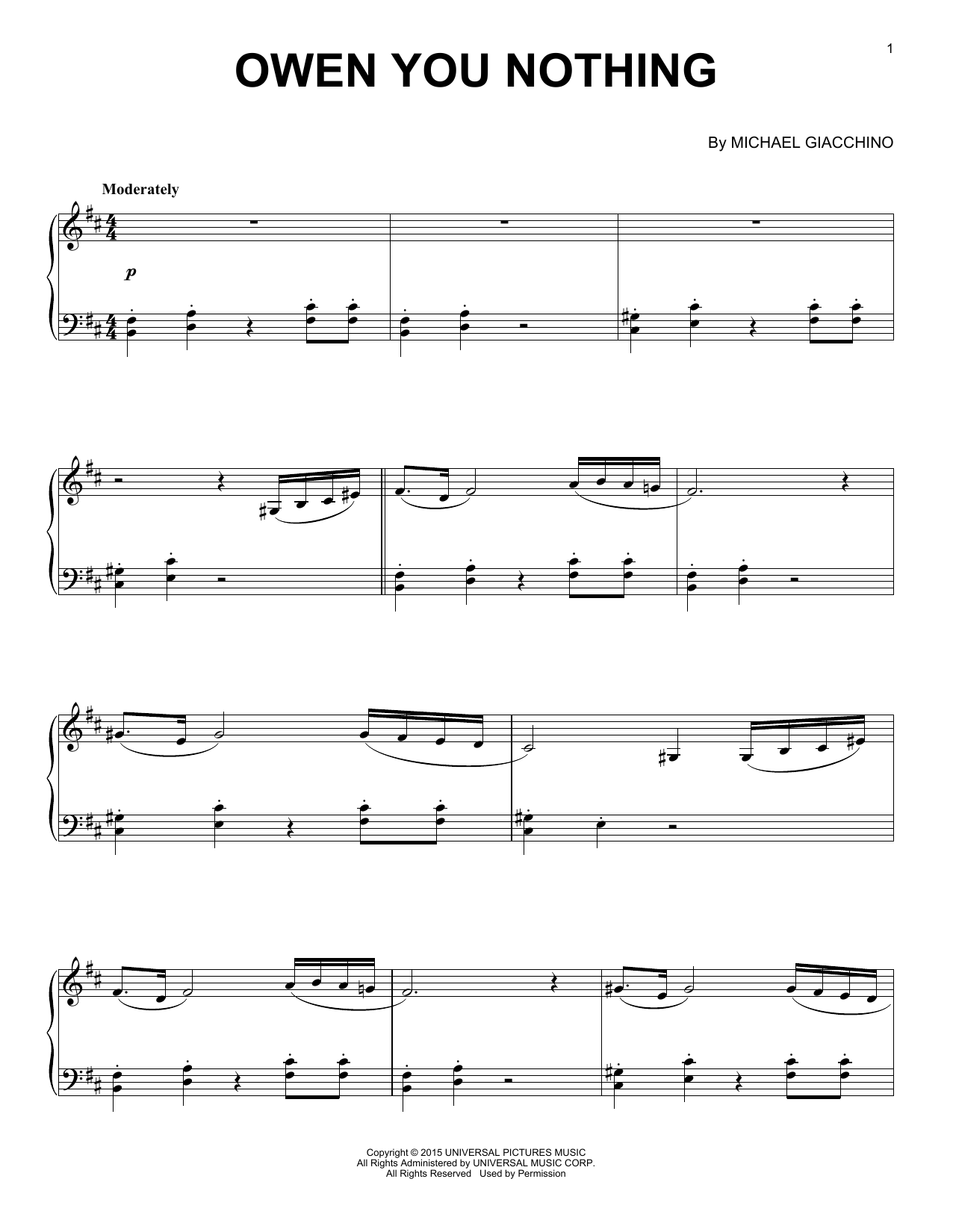 Download Michael Giacchino Owen You Nothing Sheet Music and learn how to play Piano PDF digital score in minutes
