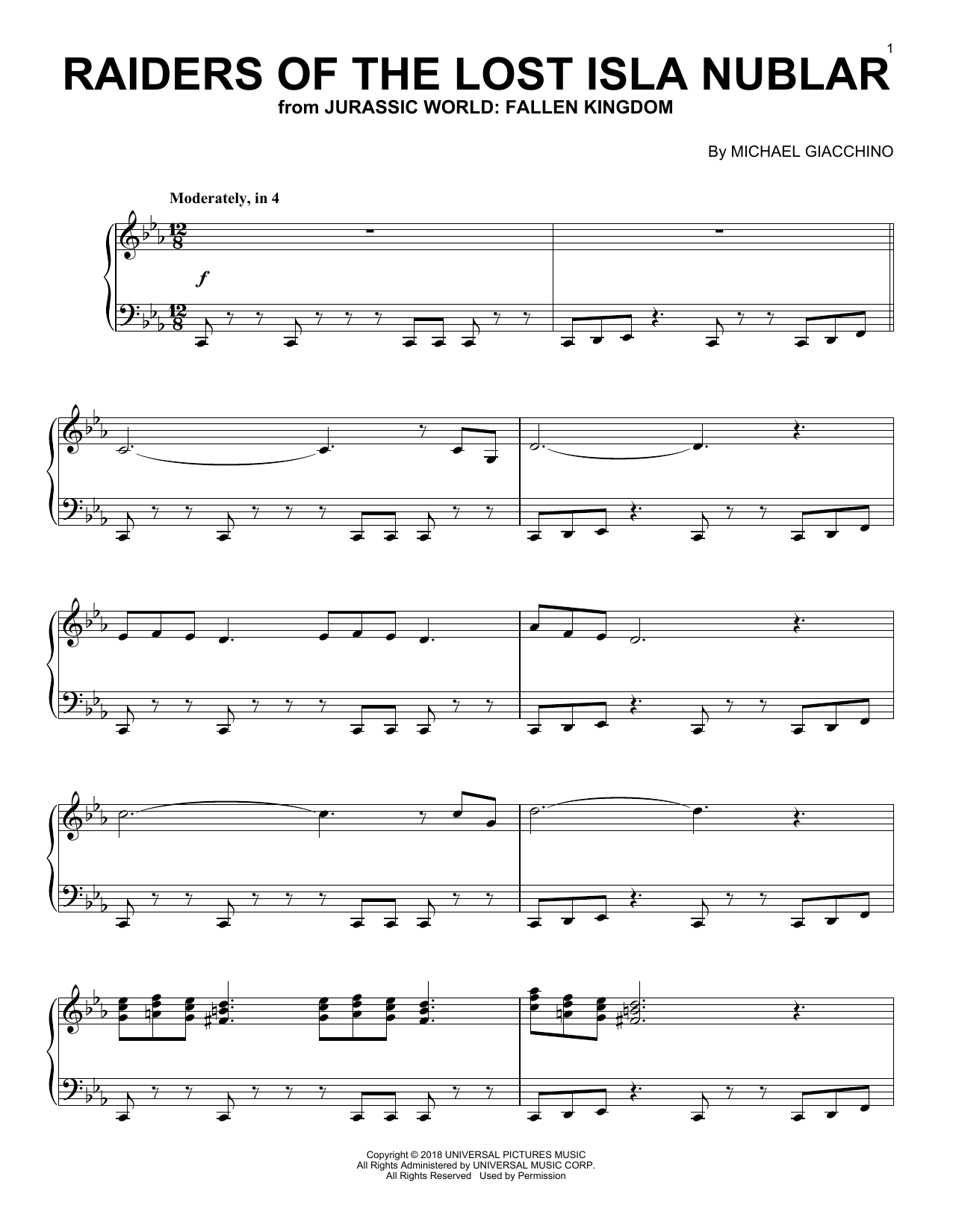 Download Michael Giacchino Raiders Of The Lost Isla Nublar (from Jurassic World: Fallen Kingdom) Sheet Music and learn how to play Piano Solo PDF digital score in minutes